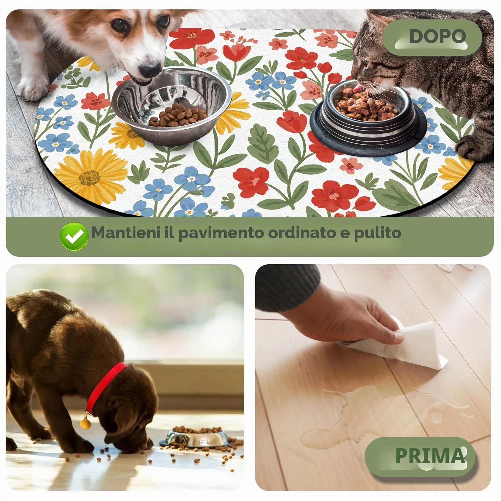 METEOROCK Tappetino Ciotola Cane, 51x30,5 cm Tappetino Sottociotola per Cani Assorbente, Sottociotola Gatto per Alimentazione Animali Domestici Che Evita la Fuoriuscita di Acqua - immagine 5