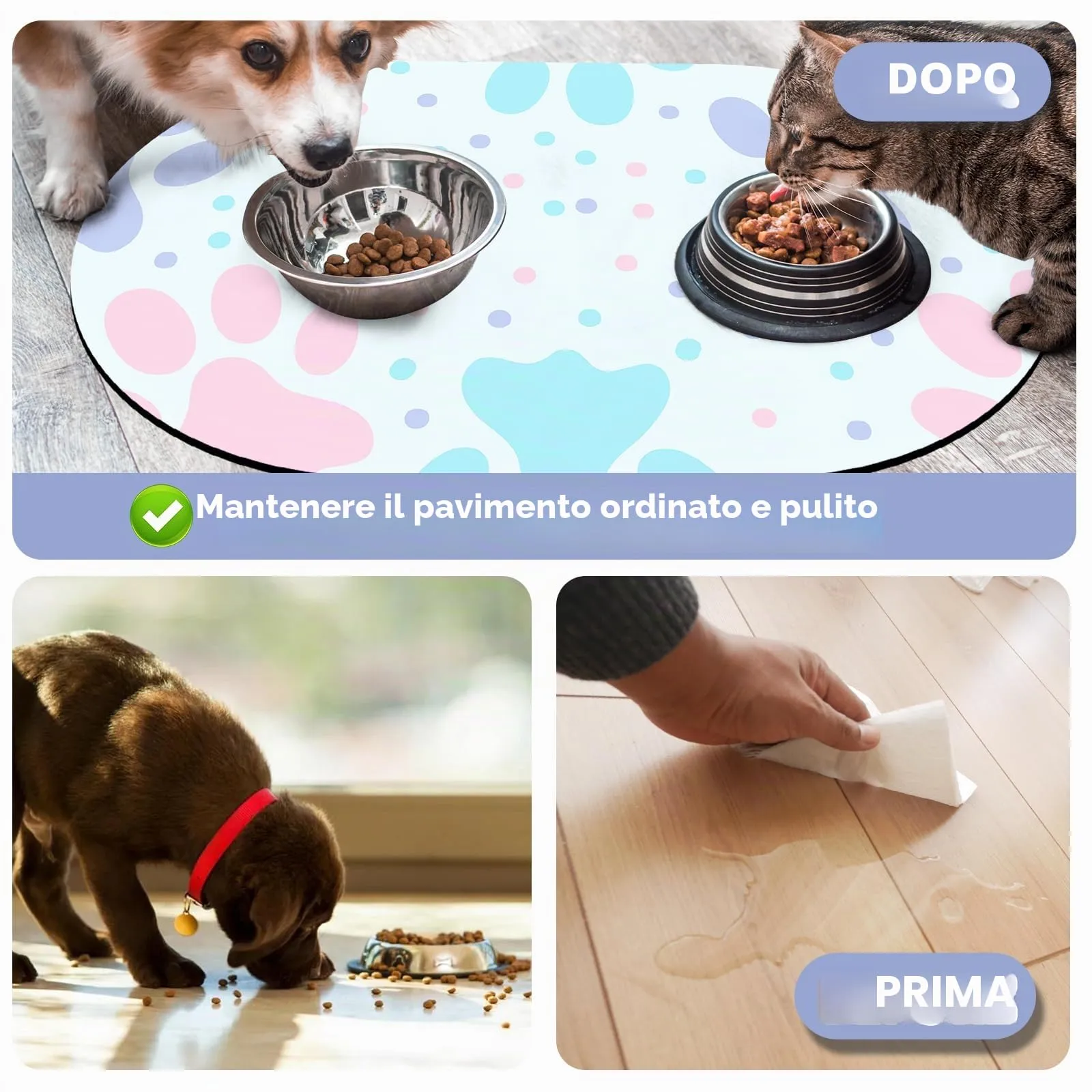 METEOROCK Tappetino Ciotole Gatto, 51x30,5 cm Tappetino Gatto Ciotole Antiscivolo per Cani e Gatti Con Retro in Gomma, Sottociotola Gatti Adatto a Ciotola Singole Regolare - immagine 5