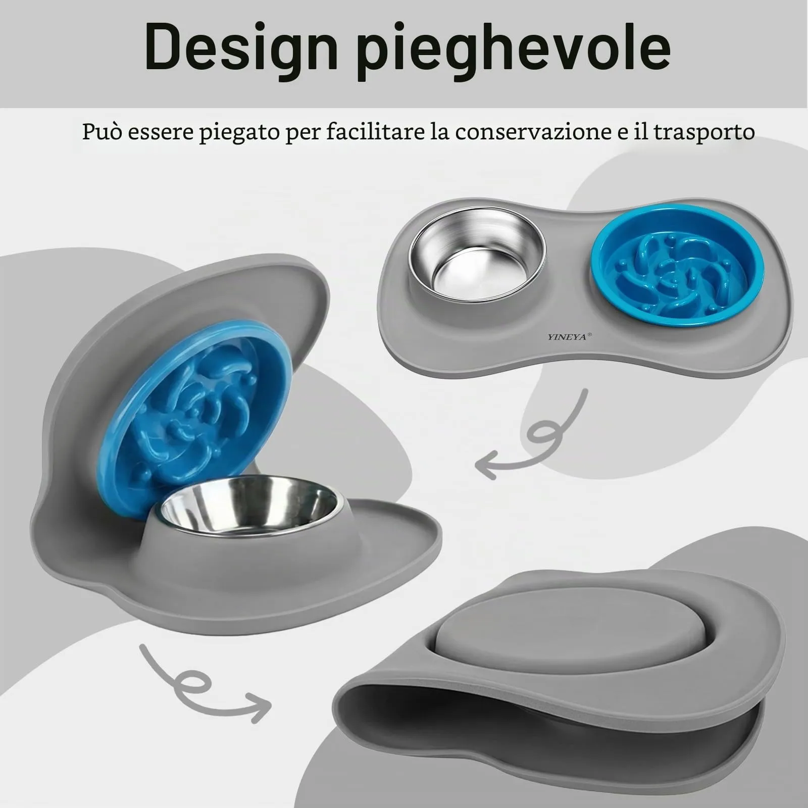 YINEYA ciotole per cani set 3 in 1, ciotola anti ingozzamento cane, ciotole per gatti, include un pieghevole tappetino ciotola cane, adatto per cibo secco e umido e per tutte le razze di cani/gatti - immagine 5