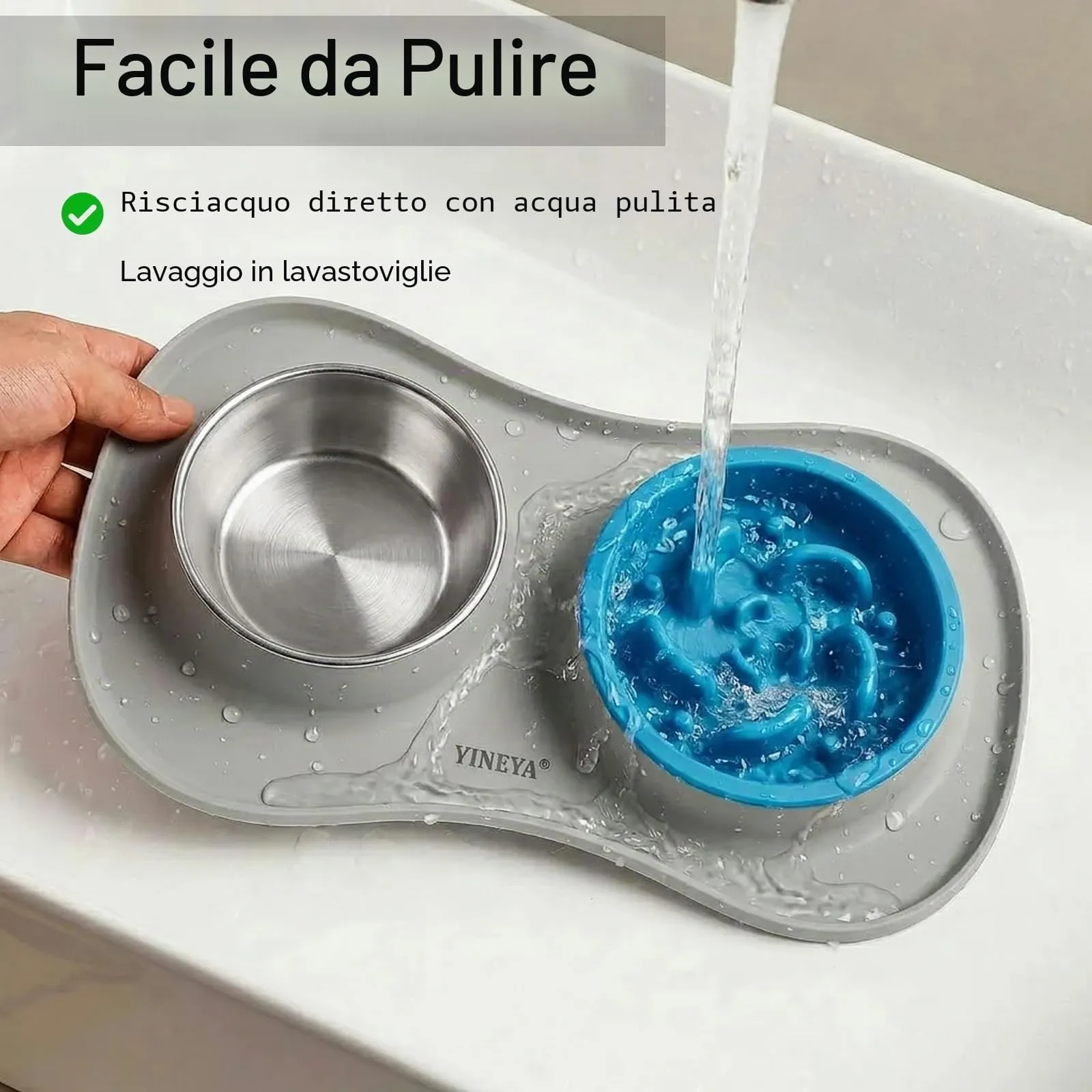 YINEYA ciotole per cani set 3 in 1, ciotola anti ingozzamento cane, ciotole per gatti, include un pieghevole tappetino ciotola cane, adatto per cibo secco e umido e per tutte le razze di cani/gatti - immagine 6