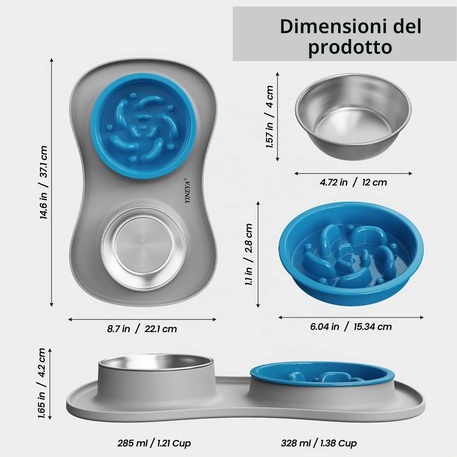 YINEYA ciotole per cani set 3 in 1, ciotola anti ingozzamento cane, ciotole per gatti, include un pieghevole tappetino ciotola cane, adatto per cibo secco e umido e per tutte le razze di cani/gatti - immagine 4