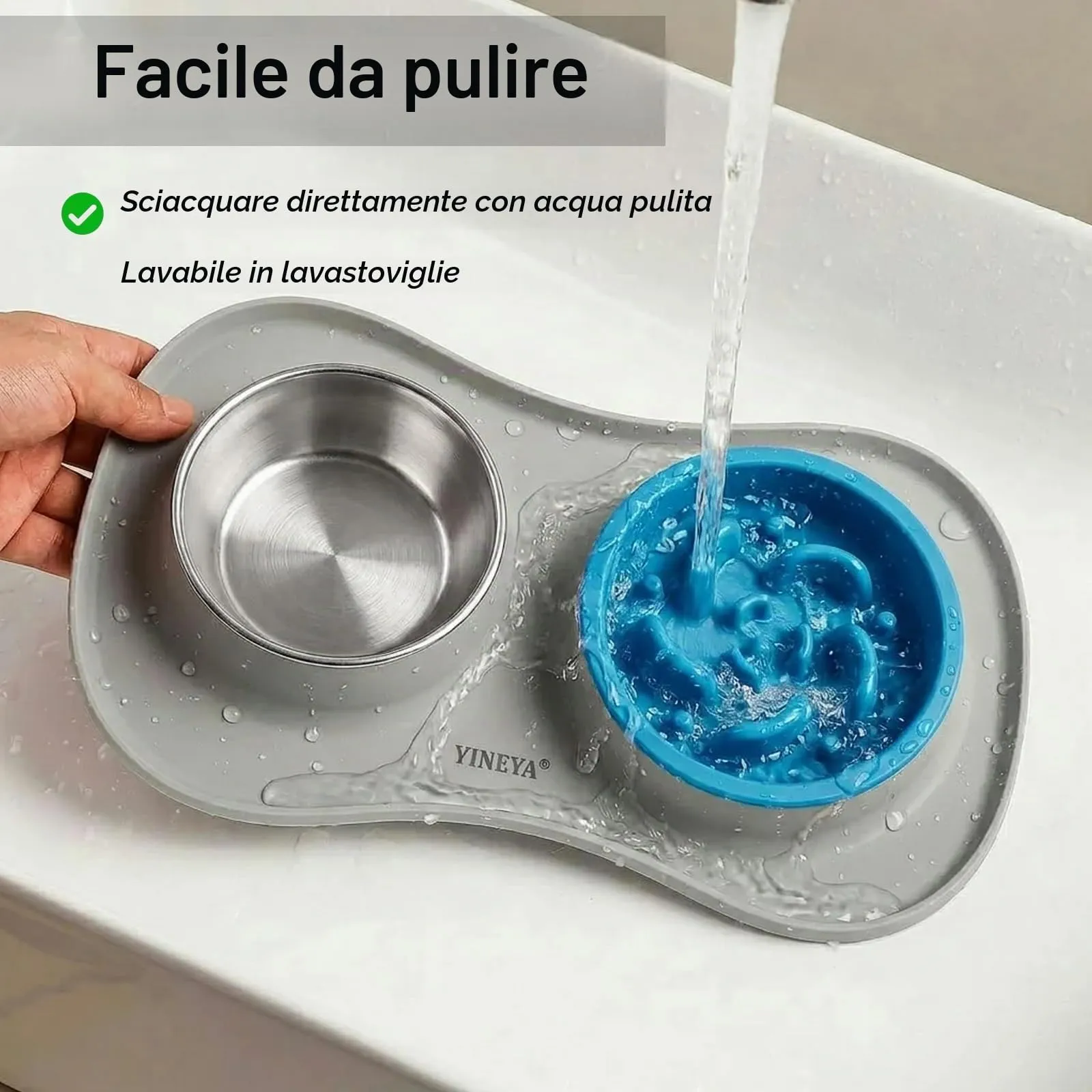 YINEYA ciotole per cani set 3 in 1, ciotola anti ingozzamento cane, ciotole per gatti, include un pieghevole tappetino ciotola cane, adatto per cibo secco e umido e per tutte le razze di cani/gatti - immagine 6