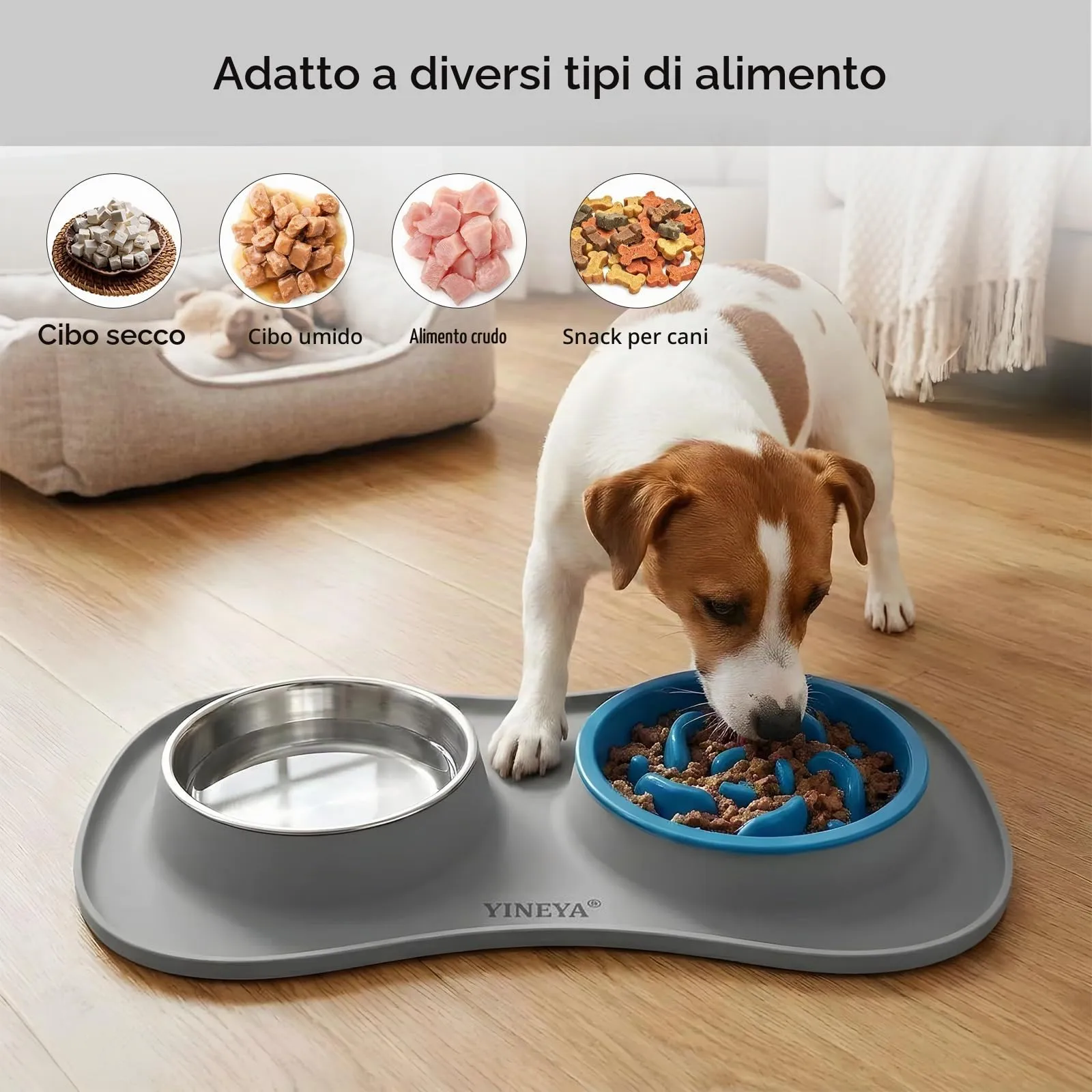 YINEYA ciotole per cani set 3 in 1, ciotola anti ingozzamento cane, ciotole per gatti, include un pieghevole tappetino ciotola cane, adatto per cibo secco e umido e per tutte le razze di cani/gatti - immagine 7
