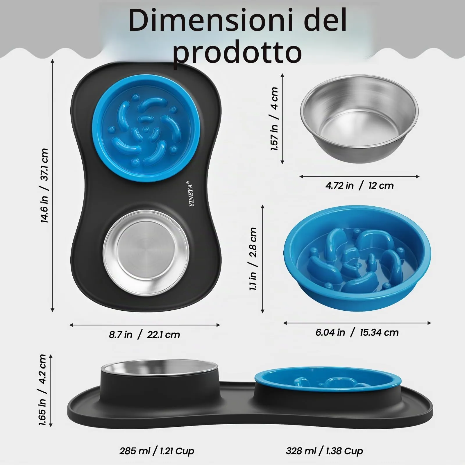 YINEYA ciotole per cani set 3 in 1, ciotola anti ingozzamento cane, ciotole per gatti, include un pieghevole tappetino ciotola cane, adatto per cibo secco e umido e per tutte le razze di cani/gatti - immagine 4