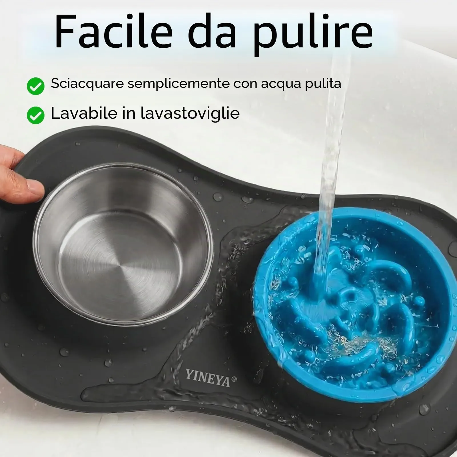 YINEYA ciotole per cani set 3 in 1, ciotola anti ingozzamento cane, ciotole per gatti, include un pieghevole tappetino ciotola cane, adatto per cibo secco e umido e per tutte le razze di cani/gatti - immagine 6