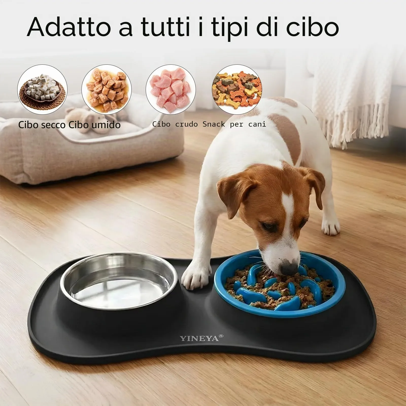 YINEYA ciotole per cani set 3 in 1, ciotola anti ingozzamento cane, ciotole per gatti, include un pieghevole tappetino ciotola cane, adatto per cibo secco e umido e per tutte le razze di cani/gatti - immagine 7