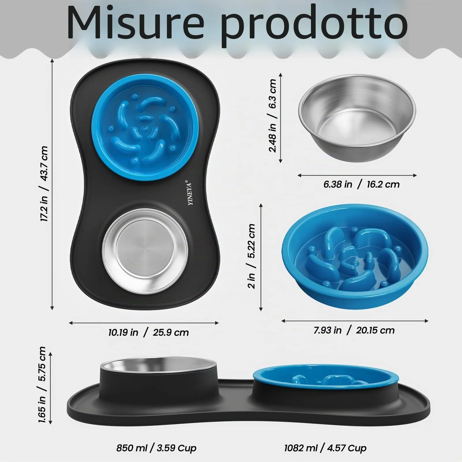 YINEYA ciotole per cani set 3 in 1, ciotola anti ingozzamento cane, ciotole per gatti, include un pieghevole tappetino ciotola cane, adatto per cibo secco e umido e per tutte le razze di cani/gatti - immagine 4