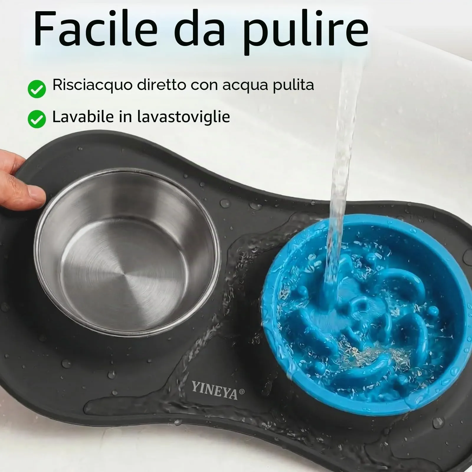 YINEYA ciotole per cani set 3 in 1, ciotola anti ingozzamento cane, ciotole per gatti, include un pieghevole tappetino ciotola cane, adatto per cibo secco e umido e per tutte le razze di cani/gatti - immagine 6