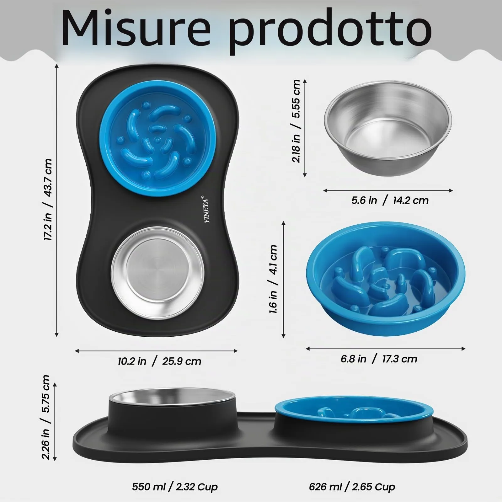 YINEYA ciotole per cani set 3 in 1, ciotola anti ingozzamento cane, ciotole per gatti, include un pieghevole tappetino ciotola cane, adatto per cibo secco e umido e per tutte le razze di cani/gatti - immagine 4