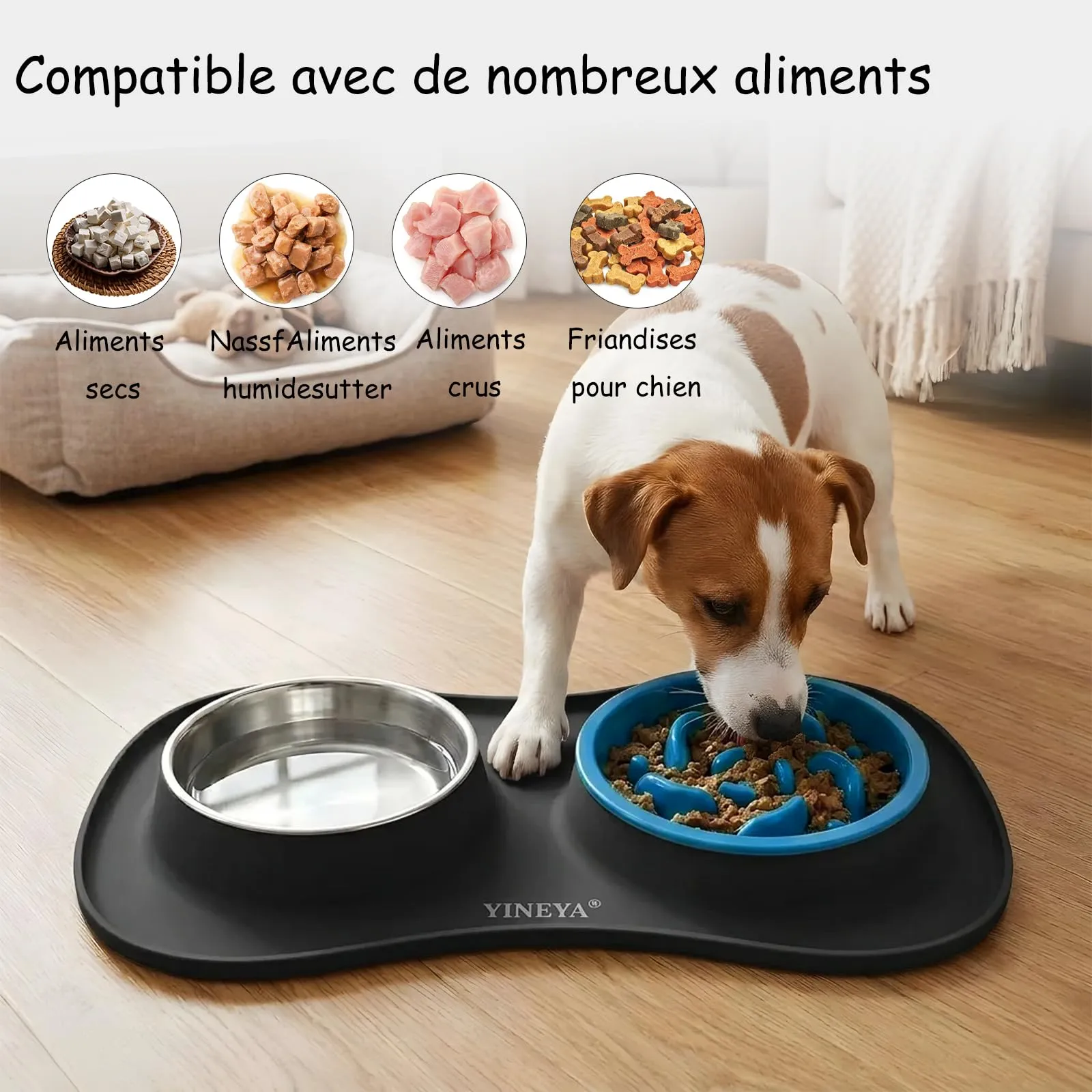 YINEYA ciotole per cani set 3 in 1, ciotola anti ingozzamento cane, ciotole per gatti, include un pieghevole tappetino ciotola cane, adatto per cibo secco e umido e per tutte le razze di cani/gatti - immagine 7