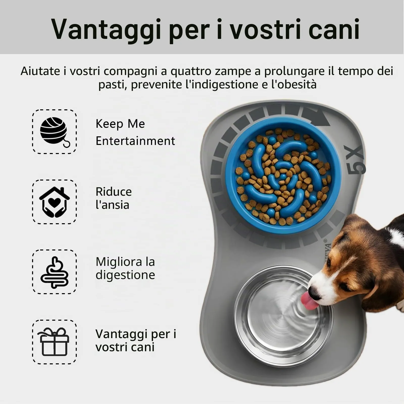 YINEYA ciotole per cani set 3 in 1, ciotola anti ingozzamento cane, ciotole per gatti, include un pieghevole tappetino ciotola cane, adatto per cibo secco e umido e per tutte le razze di cani/gatti - immagine 3