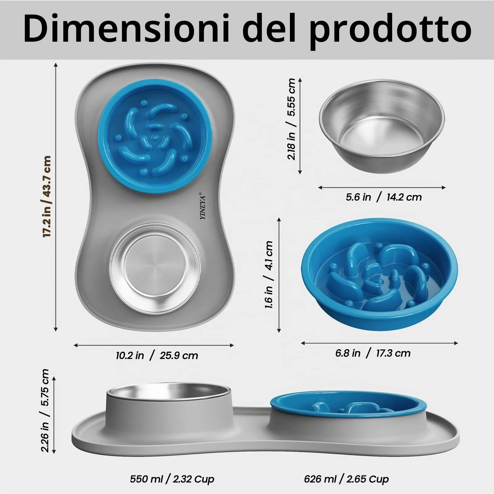 YINEYA ciotole per cani set 3 in 1, ciotola anti ingozzamento cane, ciotole per gatti, include un pieghevole tappetino ciotola cane, adatto per cibo secco e umido e per tutte le razze di cani/gatti - immagine 4