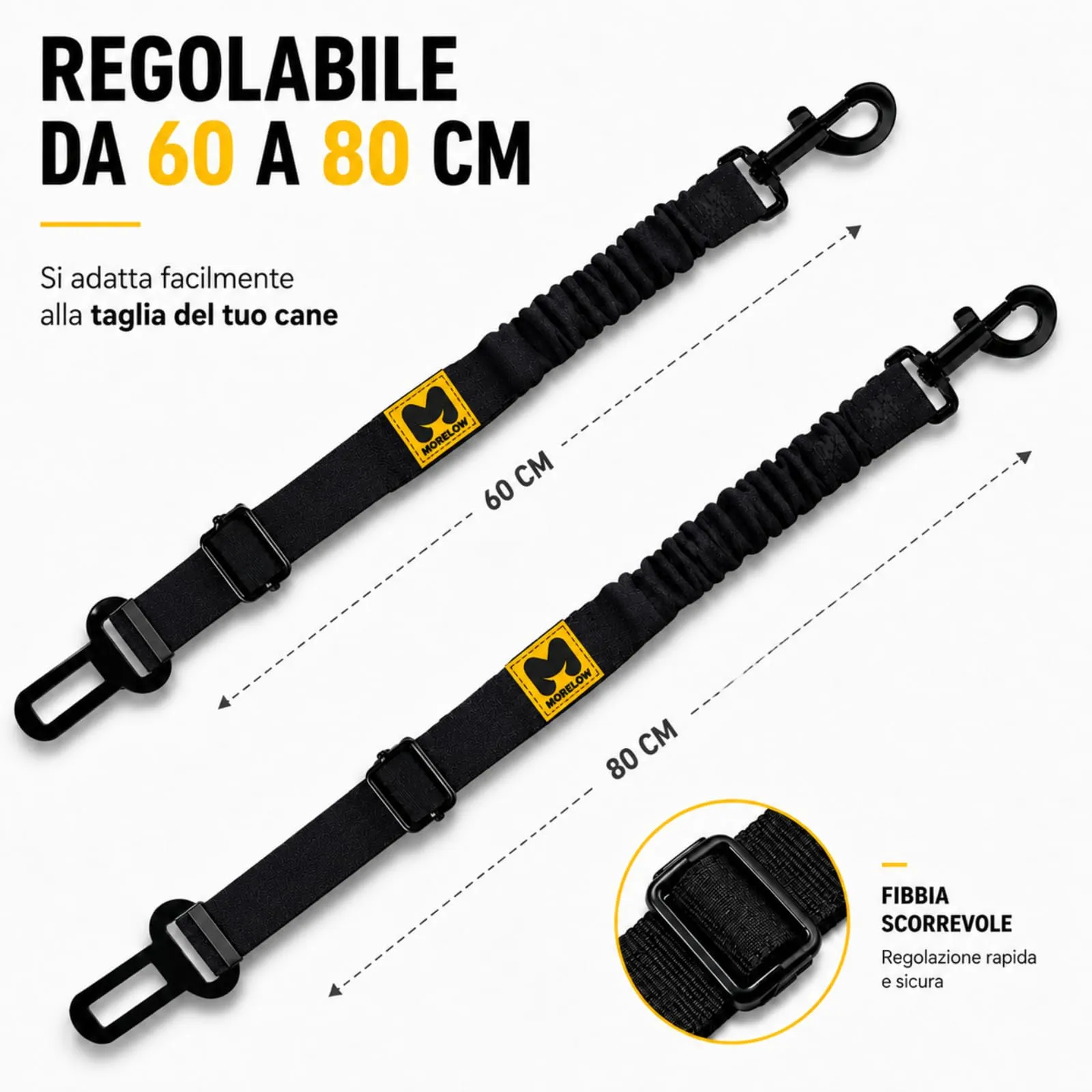MORELOW Cintura Auto Per Cani - Cintura di Sicurezza per Cani Elastica Anti Shock che Riduce gli Strappi - Regolabile con Gancio Rinforzato - Compatibile con Tutte le Auto - immagine 2