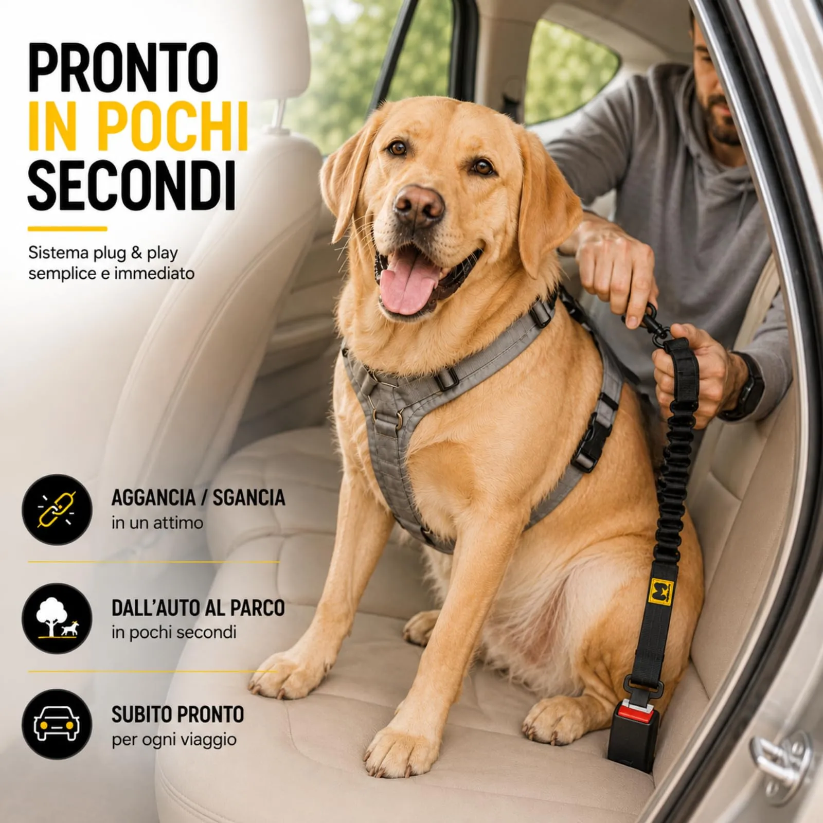 MORELOW Cintura Auto Per Cani - Cintura di Sicurezza per Cani Elastica Anti Shock che Riduce gli Strappi - Regolabile con Gancio Rinforzato - Compatibile con Tutte le Auto - immagine 6