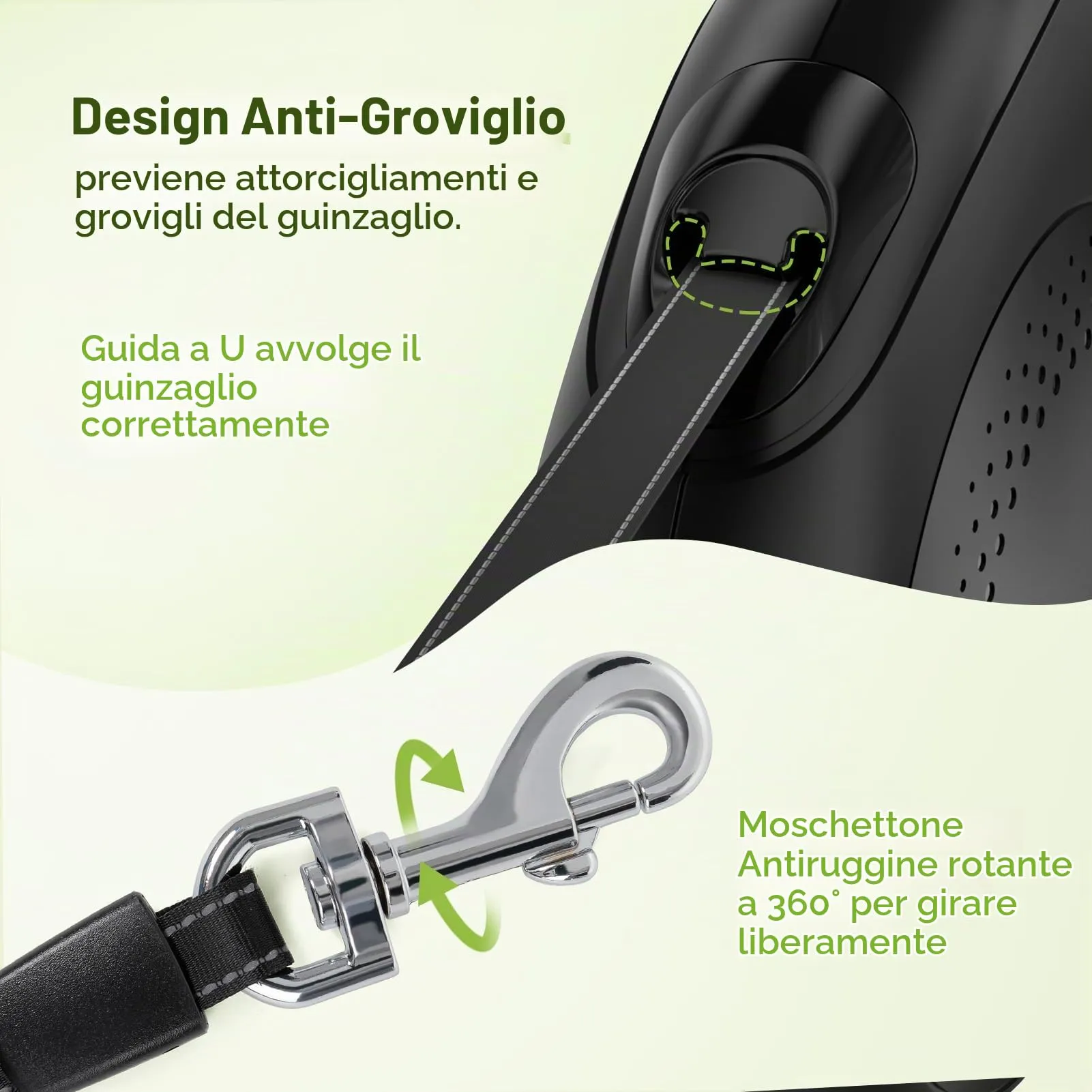 Pecute Guinzaglio per Cani Allungabile 8m (fino a 50kg), Estensione del Guinzaglio 360° Senza Grovigli, Impugnatura Antiscivolo e Pulsante di Freno Rapido,Nero - immagine 3