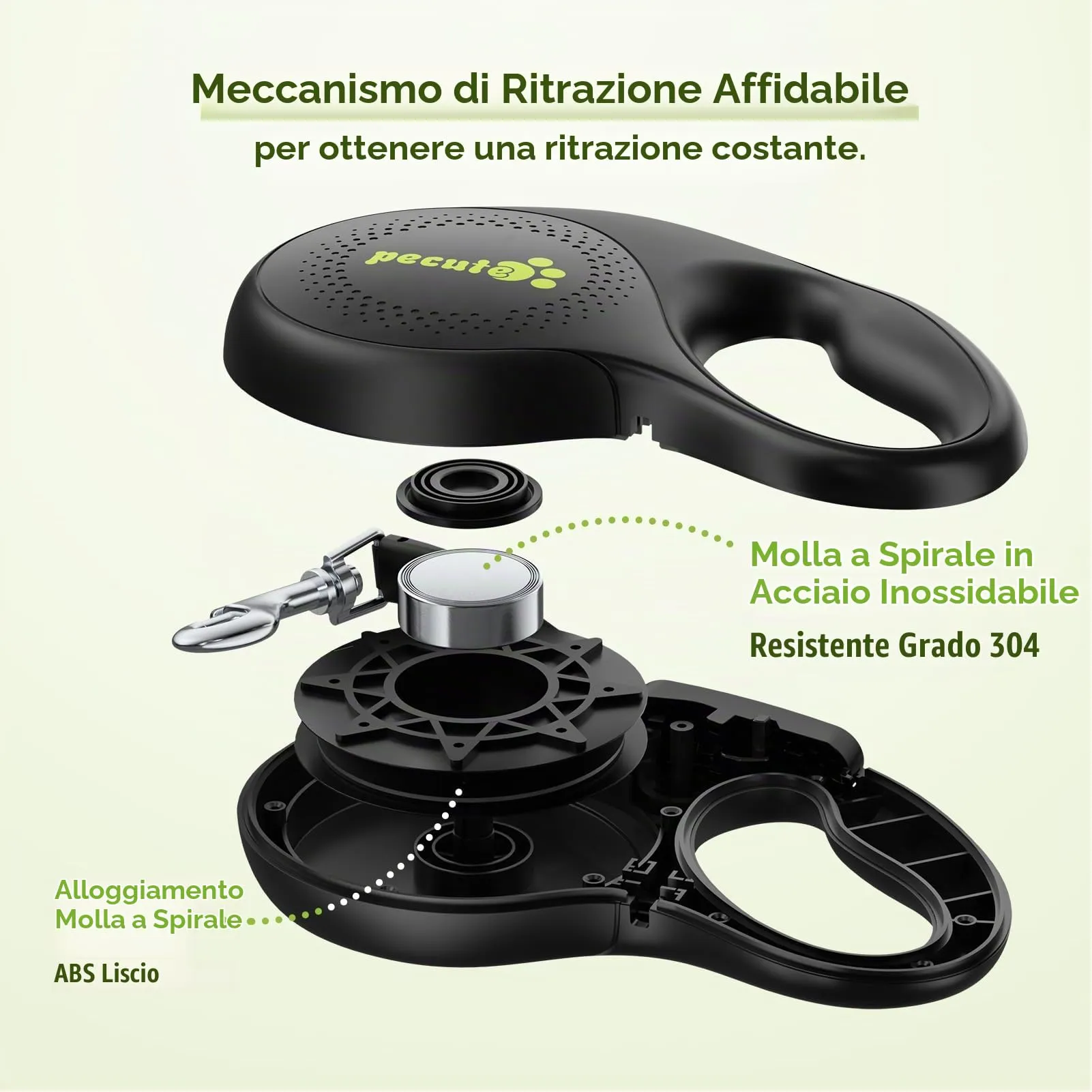 Pecute Guinzaglio per Cani Allungabile 8m (fino a 50kg), Estensione del Guinzaglio 360° Senza Grovigli, Impugnatura Antiscivolo e Pulsante di Freno Rapido,Nero - immagine 4