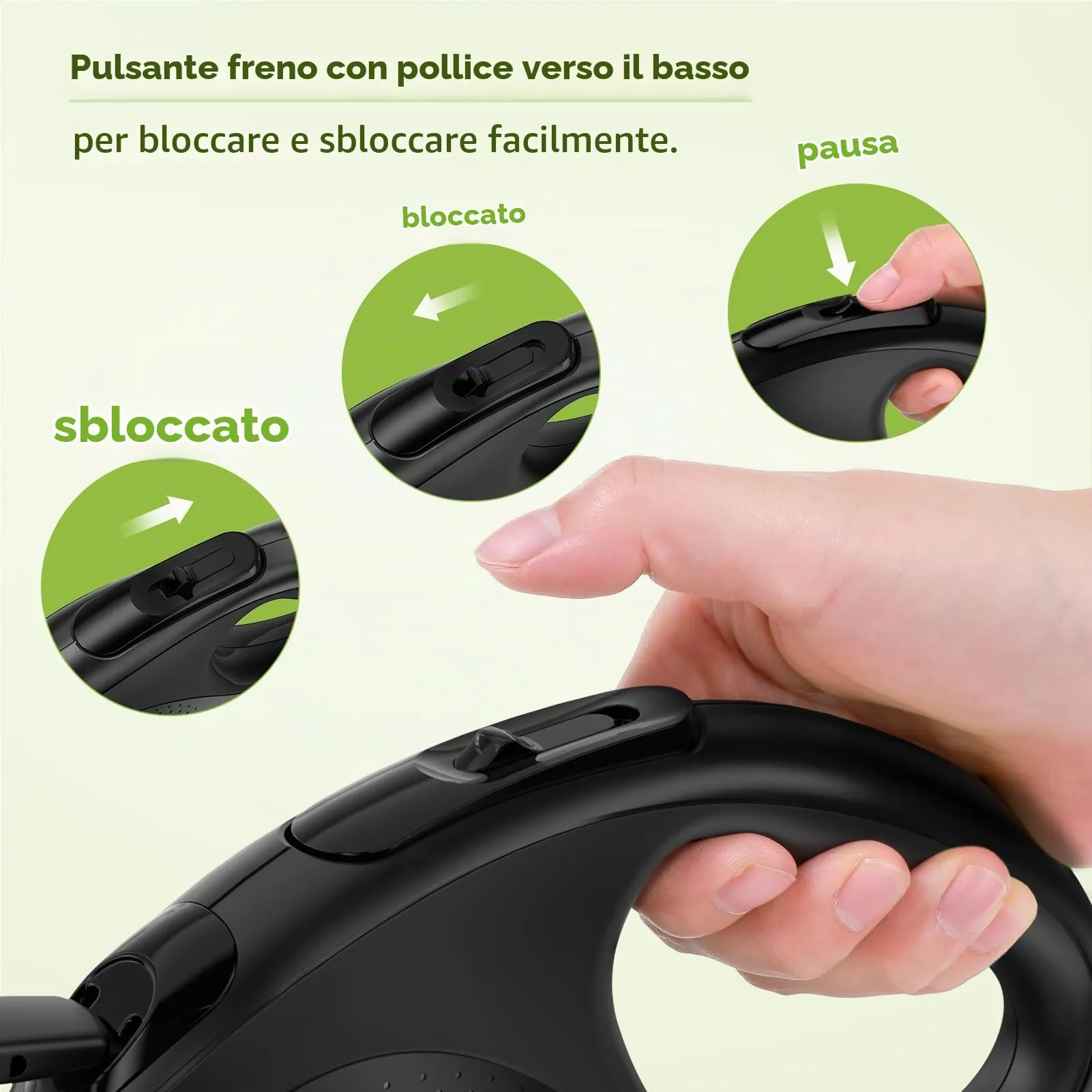 Pecute Guinzaglio per Cani Allungabile 8m (fino a 50kg), Estensione del Guinzaglio 360° Senza Grovigli, Impugnatura Antiscivolo e Pulsante di Freno Rapido,Nero - immagine 5