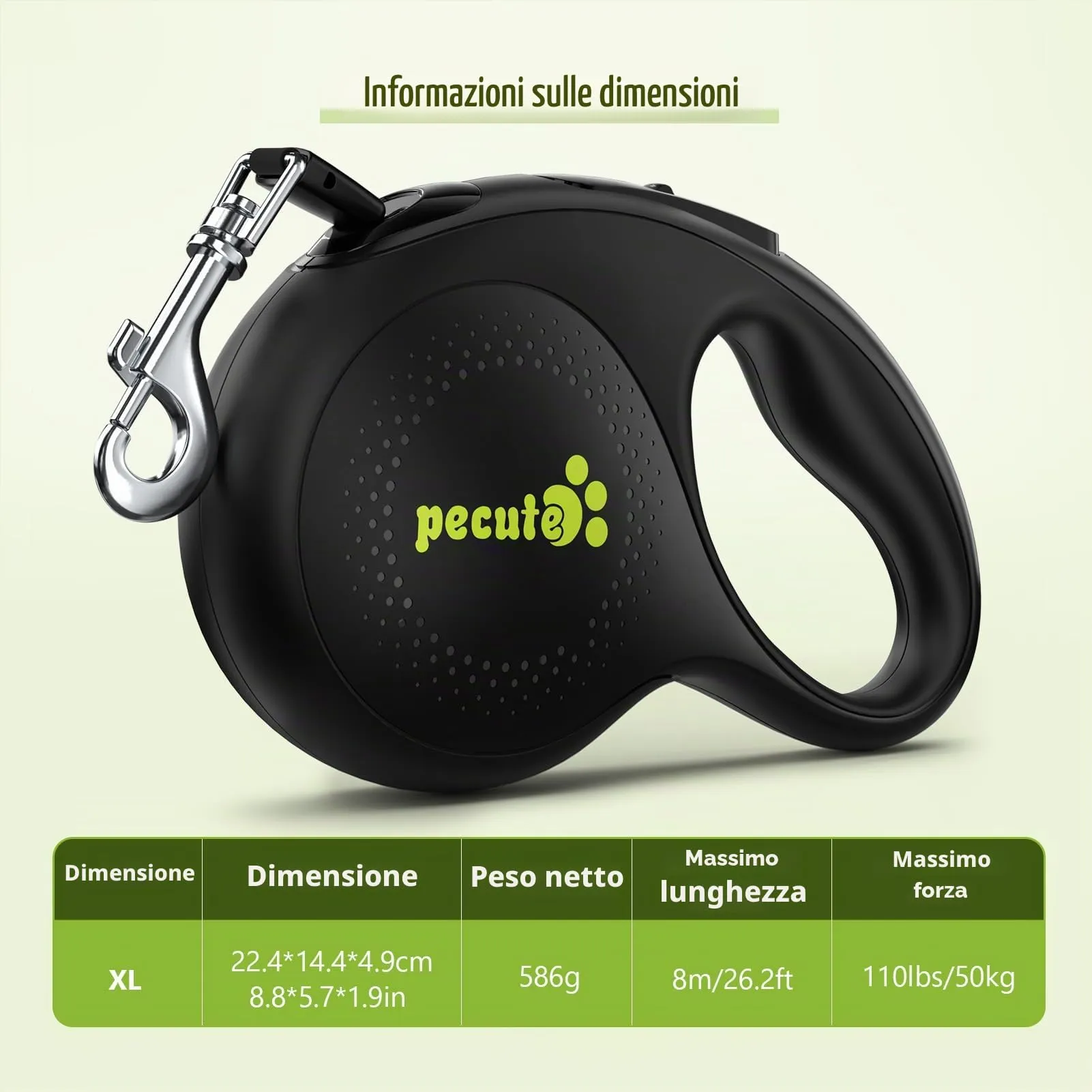 Pecute Guinzaglio per Cani Allungabile 8m (fino a 50kg), Estensione del Guinzaglio 360° Senza Grovigli, Impugnatura Antiscivolo e Pulsante di Freno Rapido,Nero - immagine 7