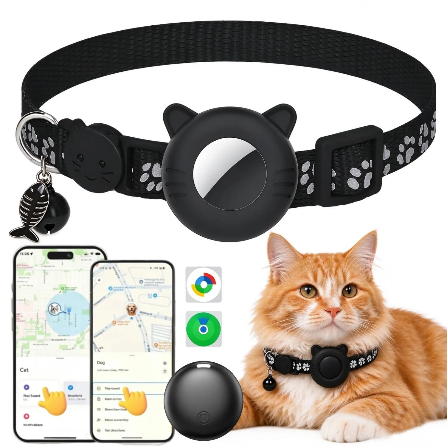 Collare GPS per Gatti, Gemini AI GPS per Cani Senza Abbonamento, Regolabile Localizzatore GPS Cani Tracciamento Compatibile con iOS e Android, Riflesso Notturno Smart Tag per Gatti - immagine 1