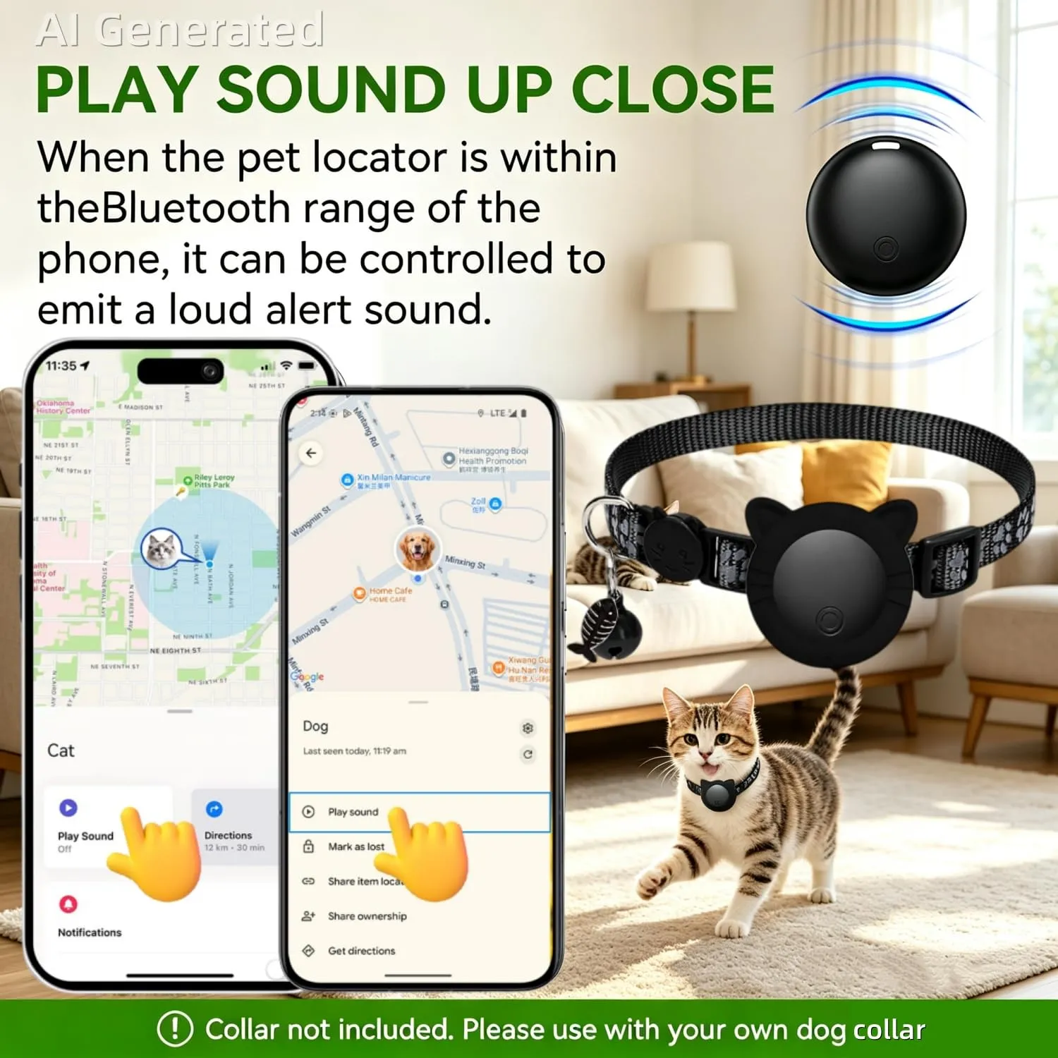Collare GPS per Gatti, Gemini AI GPS per Cani Senza Abbonamento, Regolabile Localizzatore GPS Cani Tracciamento Compatibile con iOS e Android, Riflesso Notturno Smart Tag per Gatti - immagine 2