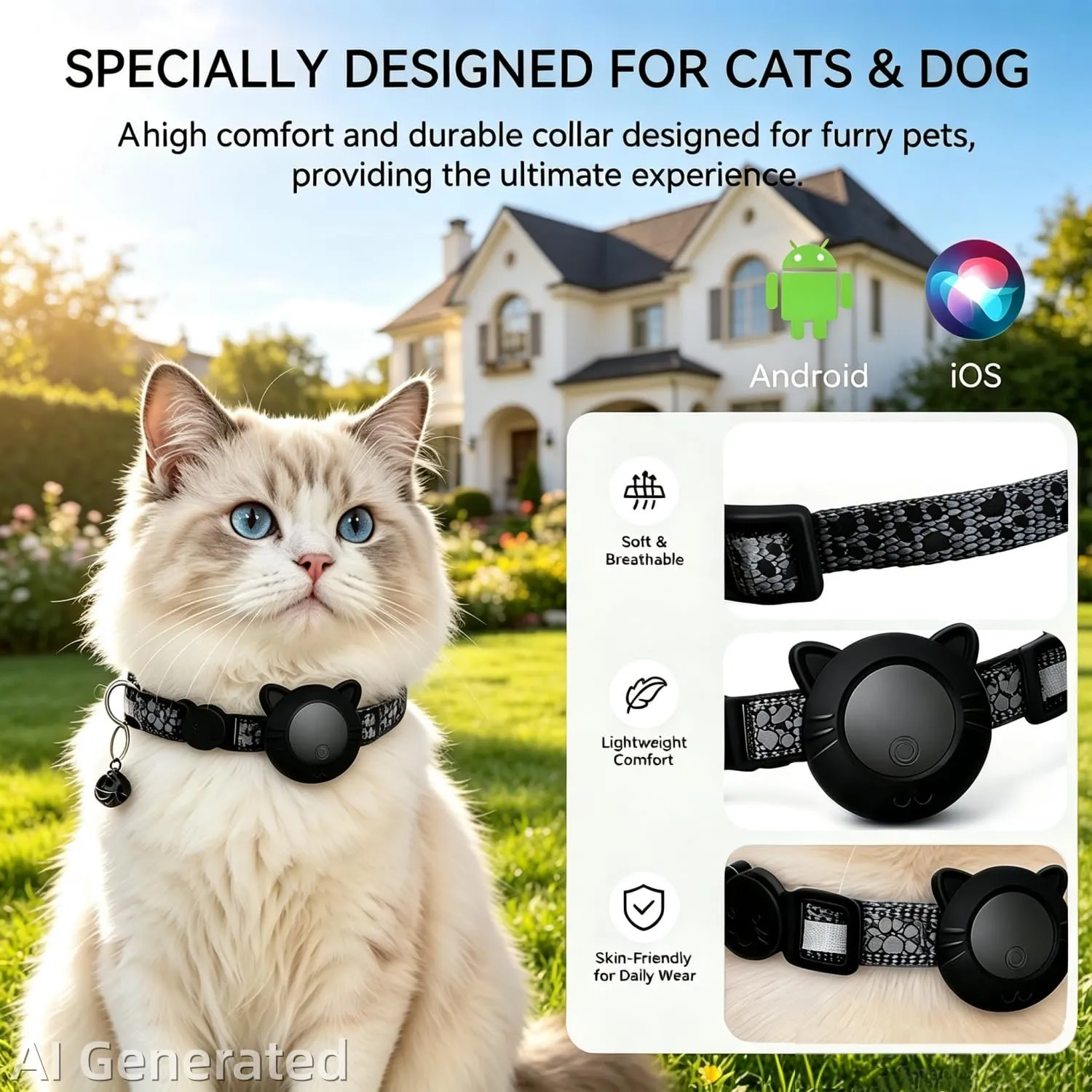 Collare GPS per Gatti, Gemini AI GPS per Cani Senza Abbonamento, Regolabile Localizzatore GPS Cani Tracciamento Compatibile con iOS e Android, Riflesso Notturno Smart Tag per Gatti - immagine 4