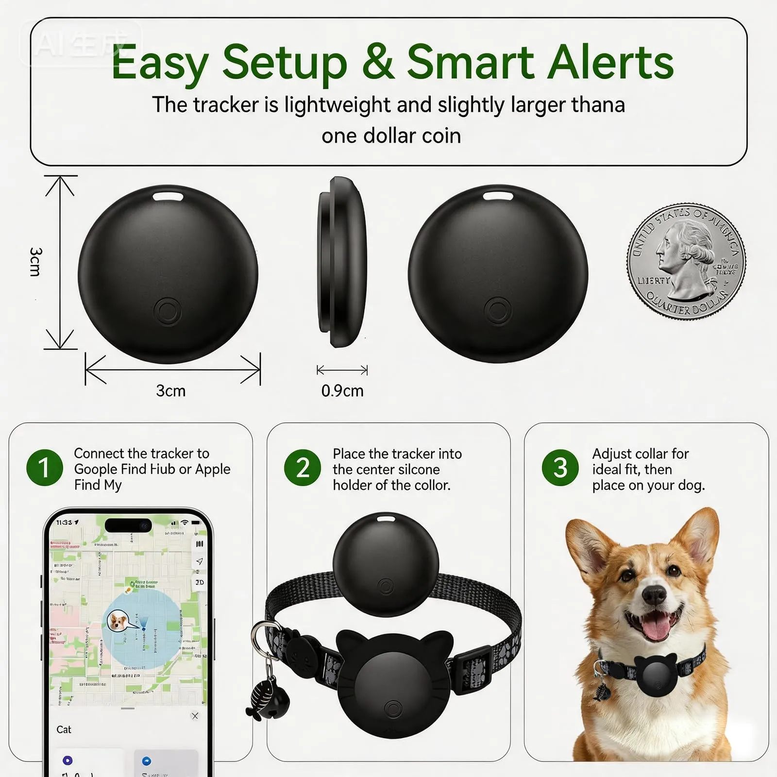 Collare GPS per Gatti, Gemini AI GPS per Cani Senza Abbonamento, Regolabile Localizzatore GPS Cani Tracciamento Compatibile con iOS e Android, Riflesso Notturno Smart Tag per Gatti - immagine 7