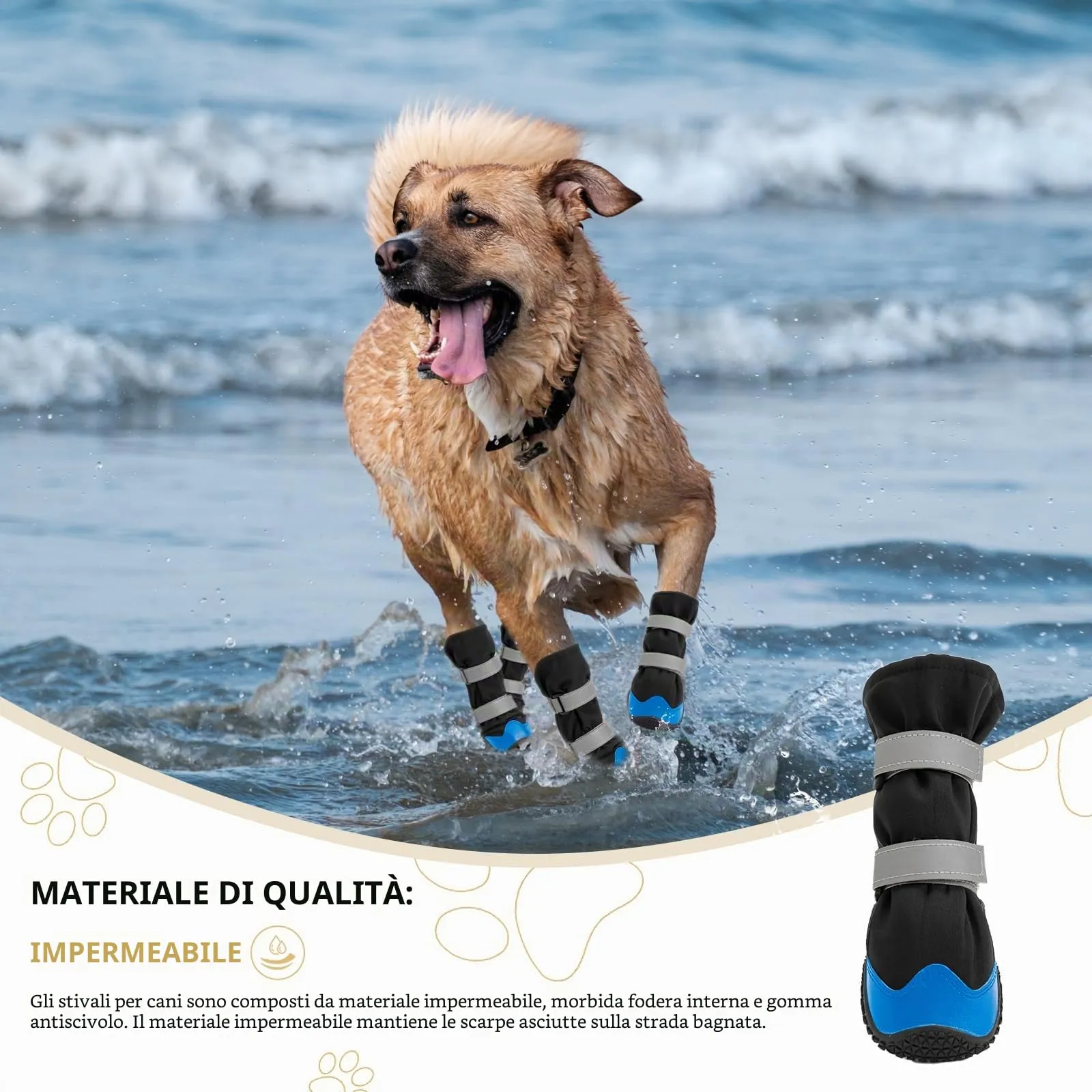 OHCOZZY Scarpette Cane con Cinghie Riflettenti, Alti Stivali per Cani Impermeabili, Antiscivolo Suola in Gomma per Cani, Protezione delle Zampe per Cani Piccoli Medi Grandi(M, Blu) - immagine 4
