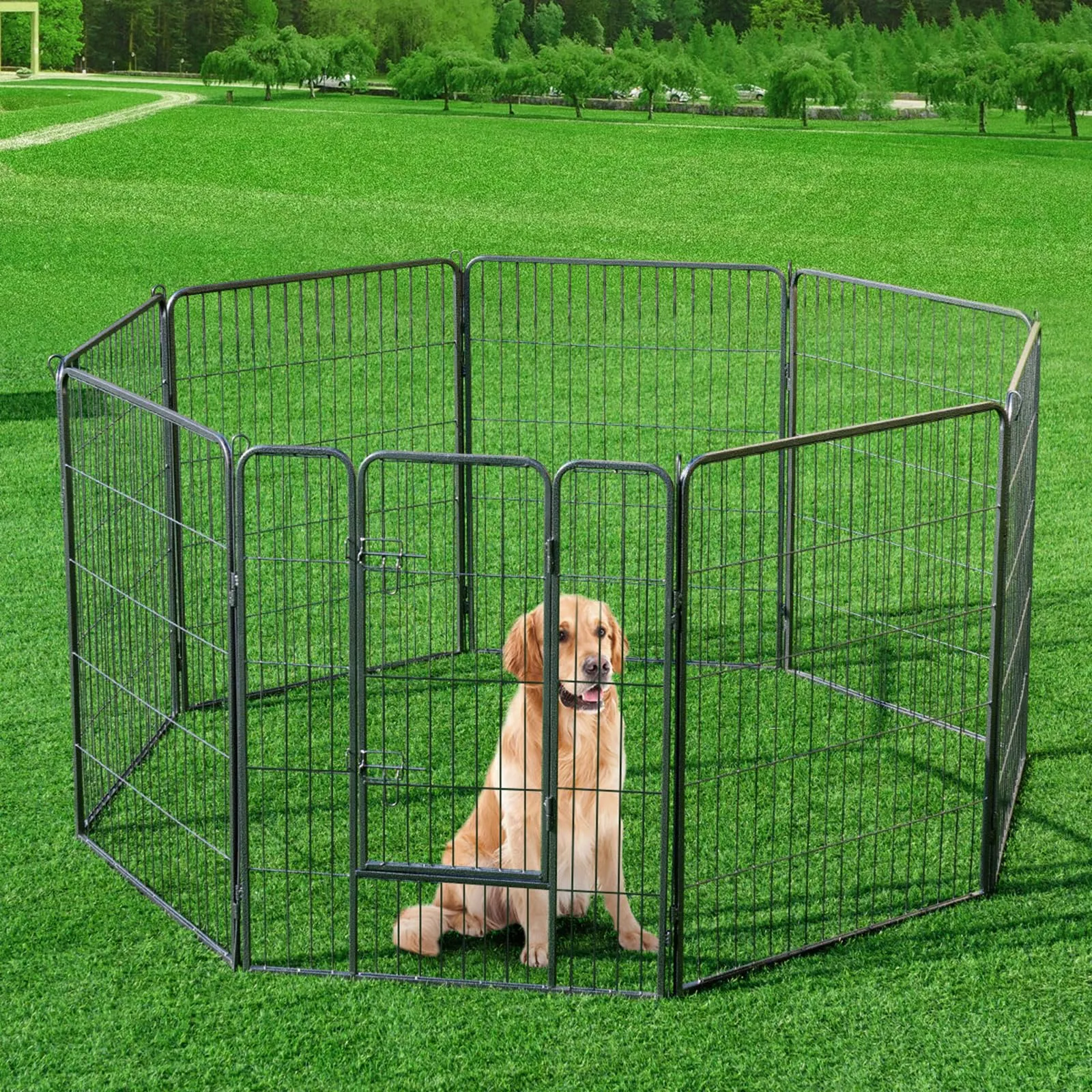 COSTWAY Recinto per Cani da Interno ed Esterno con 8 Pannelli di Metallo - immagine 3