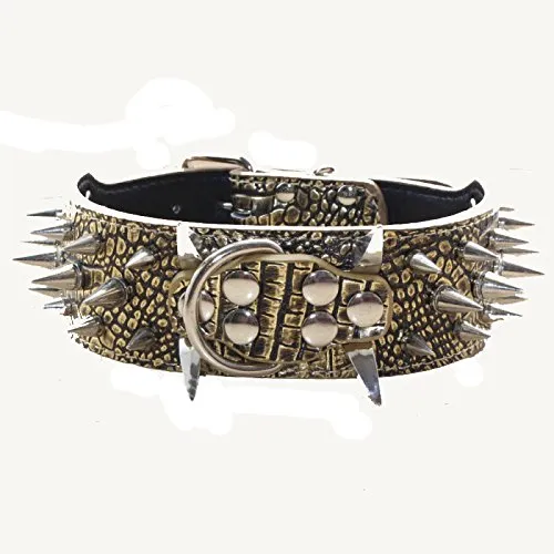 haoyueer Collare per cani affilato con borchie, larghezza 5 cm, elegante, in pelle, per cani di taglia media e grande Pitbull, Labrador, Boxer Rottweiler Pastore Tedesco - immagine 1