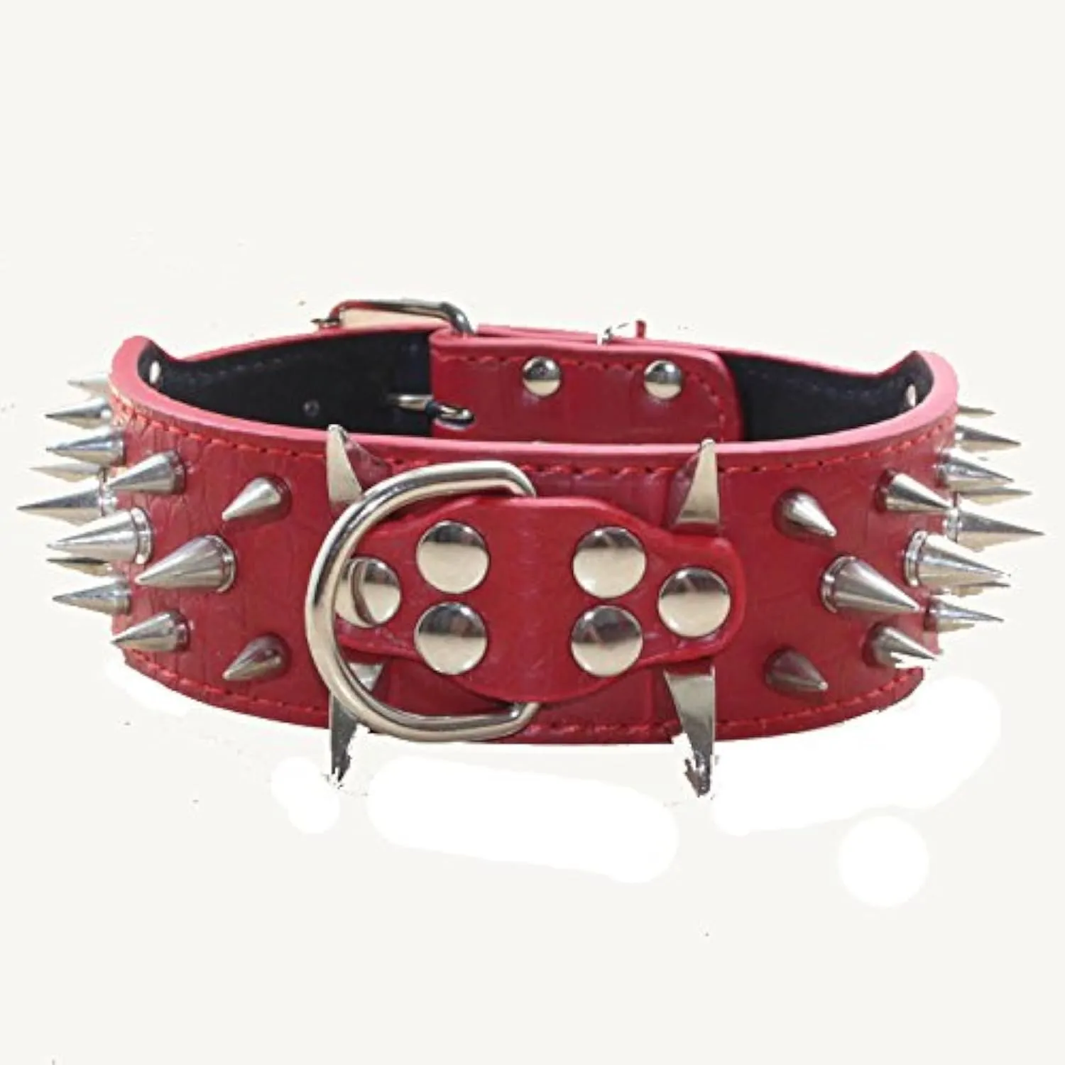 Collare per cani haoyueer con borchie affilate, 5 cm, pelle elegante per pitbull, labrador, boxer, rottweiler, pastore tedesco (L, rosso) - immagine 1