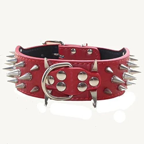 Collare per cani haoyueer con borchie affilate, 5 cm, pelle elegante per pitbull, labrador, boxer, rottweiler, pastore tedesco (L, rosso) - immagine 2