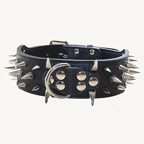 haoyueer Collare per cani con borchie affilate, larghezza 5 cm, elegante collare in pelle per cani di taglia media e grande, pitbull, labrador, boxer, rottweiler, pastore tedesco, ecc. (XL, nero) - immagine 1