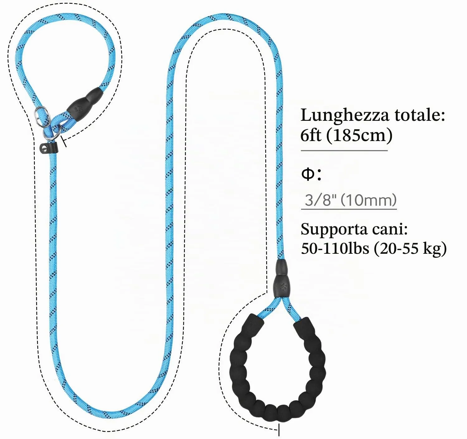 TagME Riflessivo Guinzaglio per Cani Taglia Media,Guinzaglio Retriever, Guinzaglio Addestramento per Cani,Ø10mm x 185cm,Blu - immagine 2