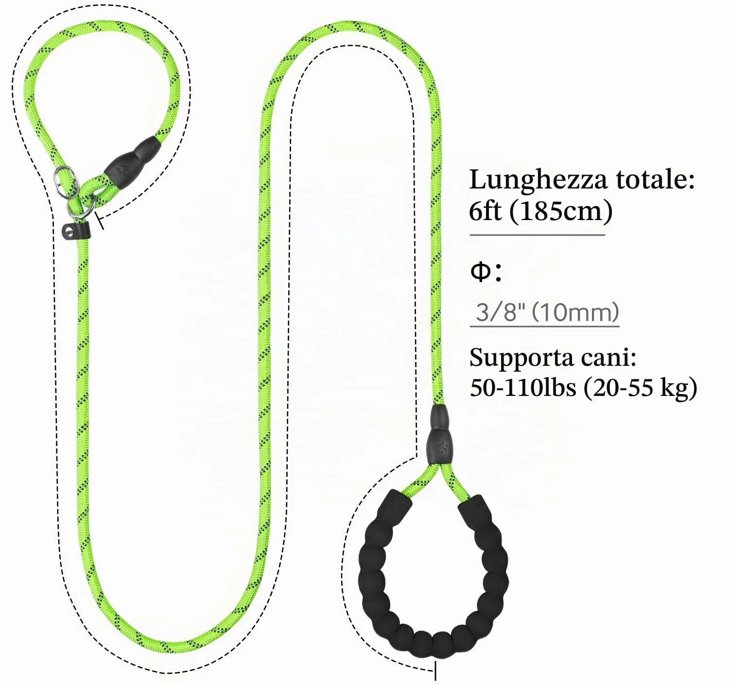 TagME Riflessivo Guinzaglio per Cani Taglia Media,Guinzaglio Retriever, Guinzaglio Addestramento per Cani,Ø10mm x 185cm,Verde - immagine 2