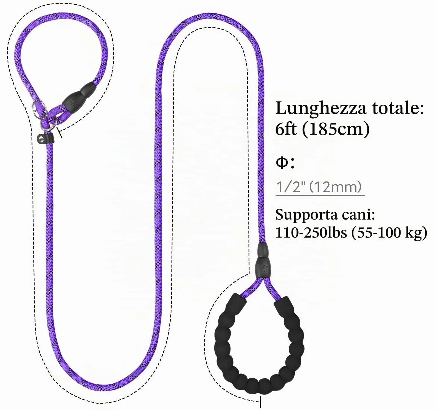 TagME Riflessivo Guinzaglio per Cani Taglia Grande,Guinzaglio Retriever,Guinzaglio Addestramento per Cani,Ø12mm x 185cm,Viola - immagine 2