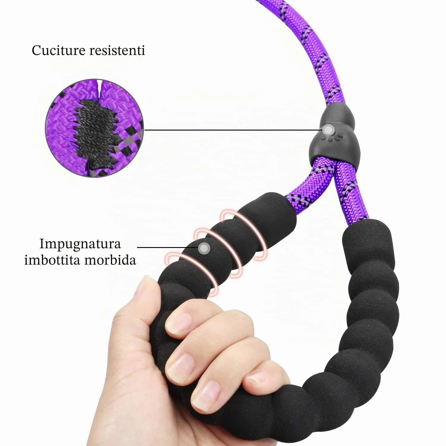 TagME Riflessivo Guinzaglio per Cani Taglia Grande,Guinzaglio Retriever,Guinzaglio Addestramento per Cani,Ø12mm x 185cm,Viola - immagine 3