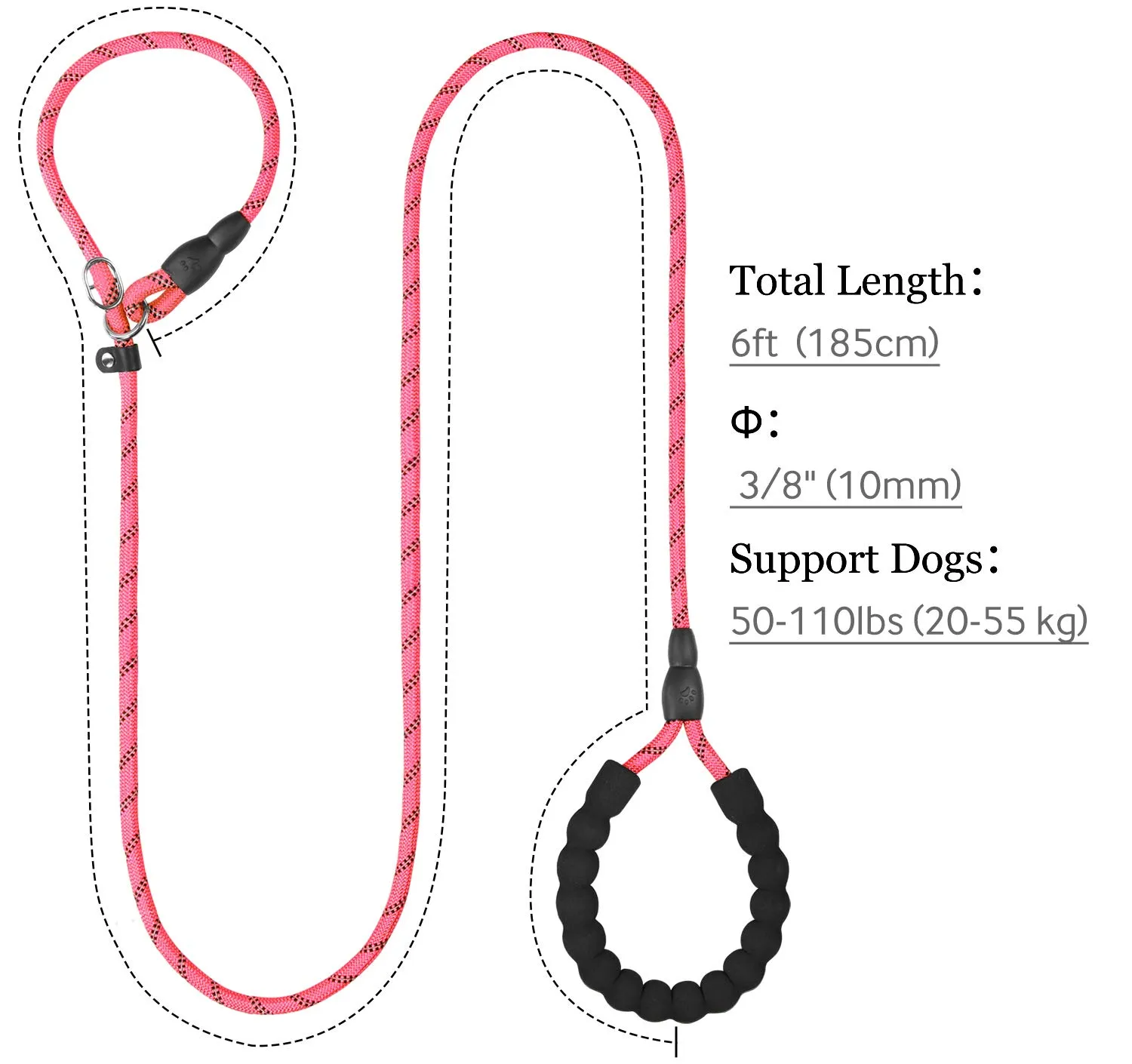 TagME Riflessivo Guinzaglio per Cani Taglia Media,Guinzaglio Retriever, Guinzaglio Addestramento per Cani,Ø10mm x 185cm,Rosa - immagine 2
