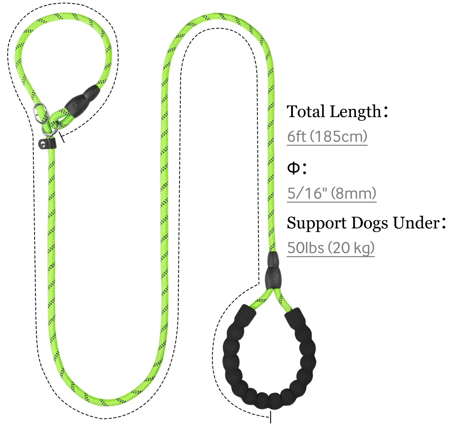 TagME Riflessivo Guinzaglio per Cani Taglia Piccola,Guinzaglio Retriever, Guinzaglio Addestramento per Cani,Ø8mm x 185cm,Verde - immagine 2