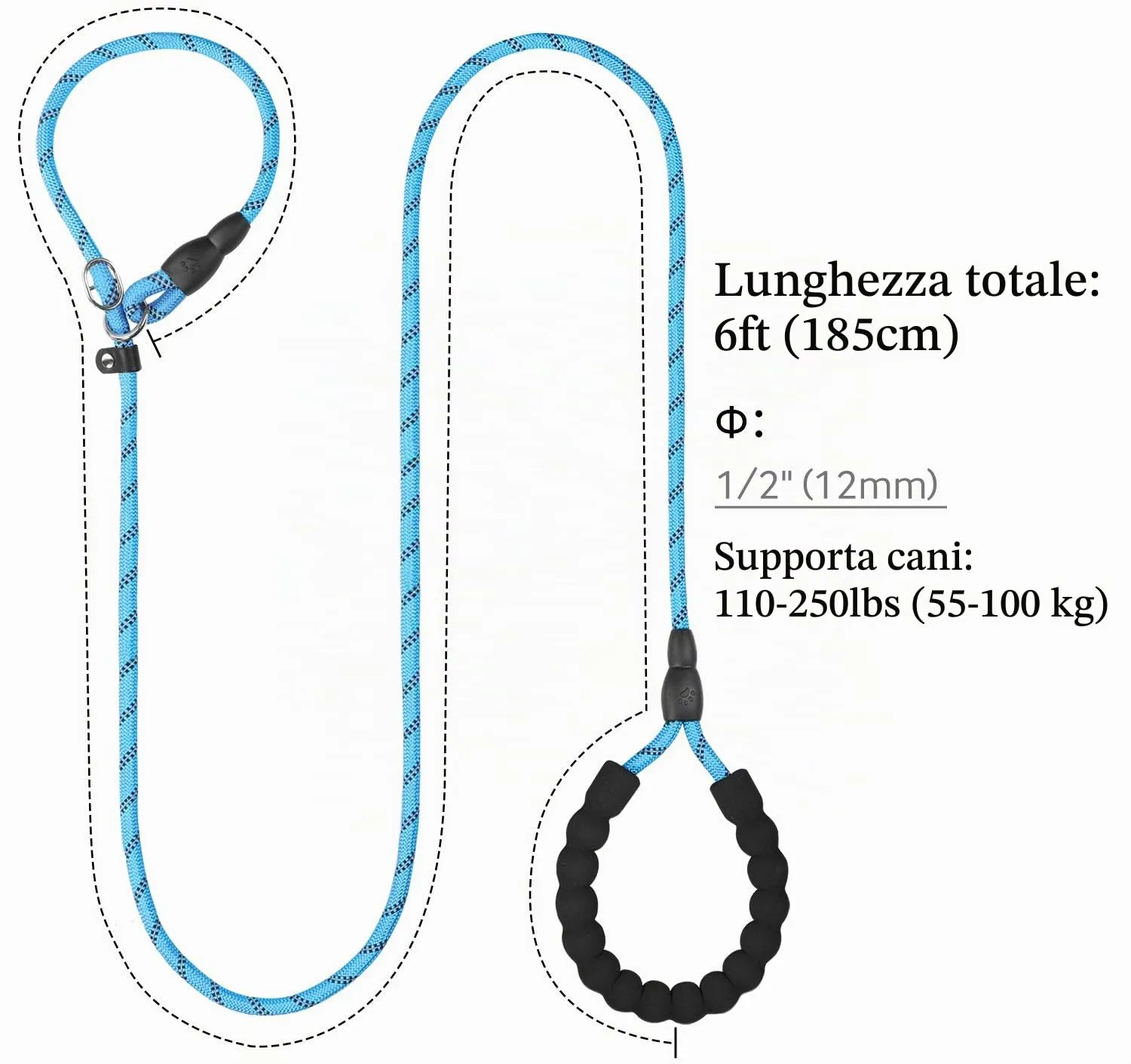 TagME Riflessivo Guinzaglio per Cani Taglia Grande,Guinzaglio Retriever,Guinzaglio Addestramento per Cani,Ø12mm x 185cm,Blu - immagine 2