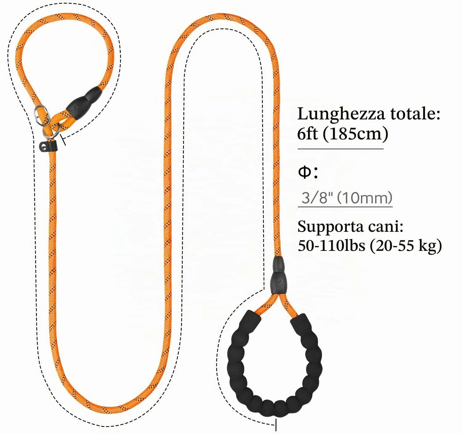 TagME Riflessivo Guinzaglio per Cani Taglia Media,Guinzaglio Retriever, Guinzaglio Addestramento per Cani,Ø10mm x 185cm,Arancia - immagine 2