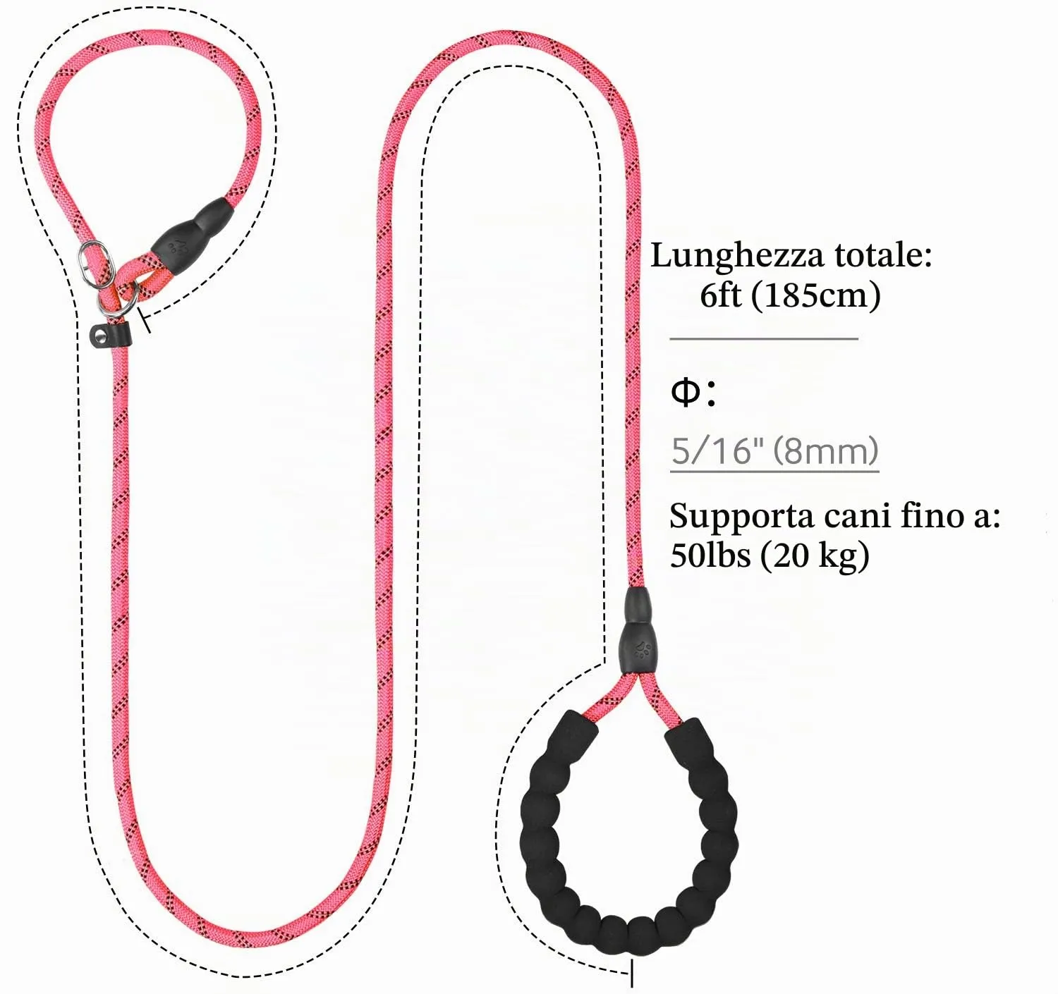 TagME Riflessivo Guinzaglio per Cani Taglia Piccola,Guinzaglio Retriever, Guinzaglio Addestramento per Cani,Ø8mm x 185cm,Rosa - immagine 2