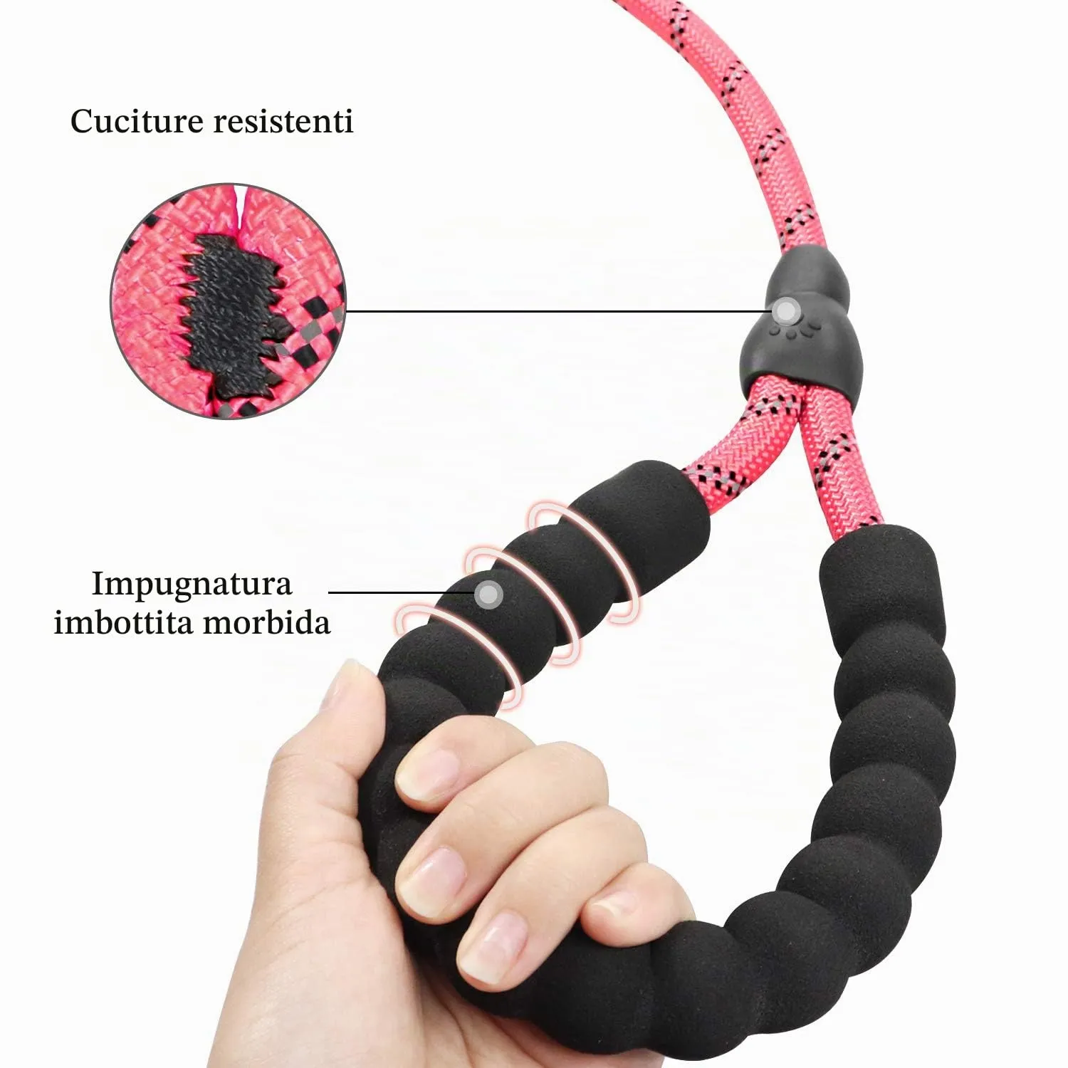 TagME Riflessivo Guinzaglio per Cani Taglia Piccola,Guinzaglio Retriever, Guinzaglio Addestramento per Cani,Ø8mm x 185cm,Rosa - immagine 3