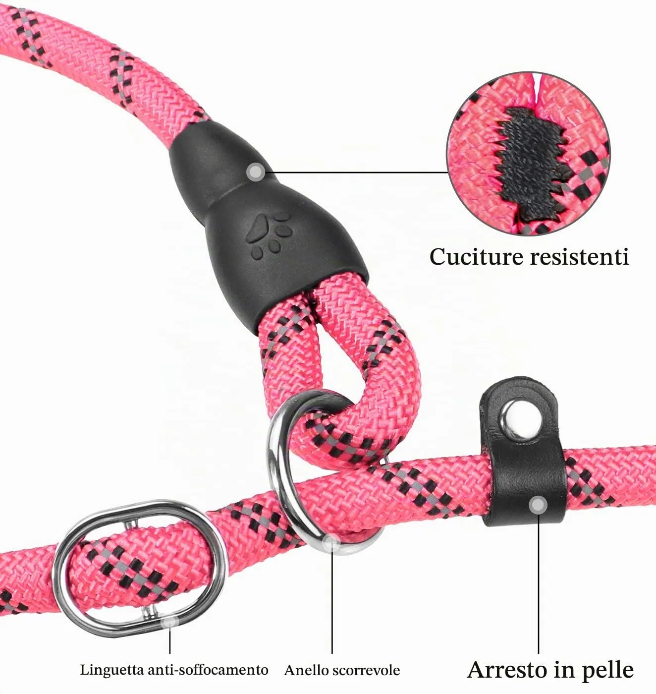 TagME Riflessivo Guinzaglio per Cani Taglia Piccola,Guinzaglio Retriever, Guinzaglio Addestramento per Cani,Ø8mm x 185cm,Rosa - immagine 4