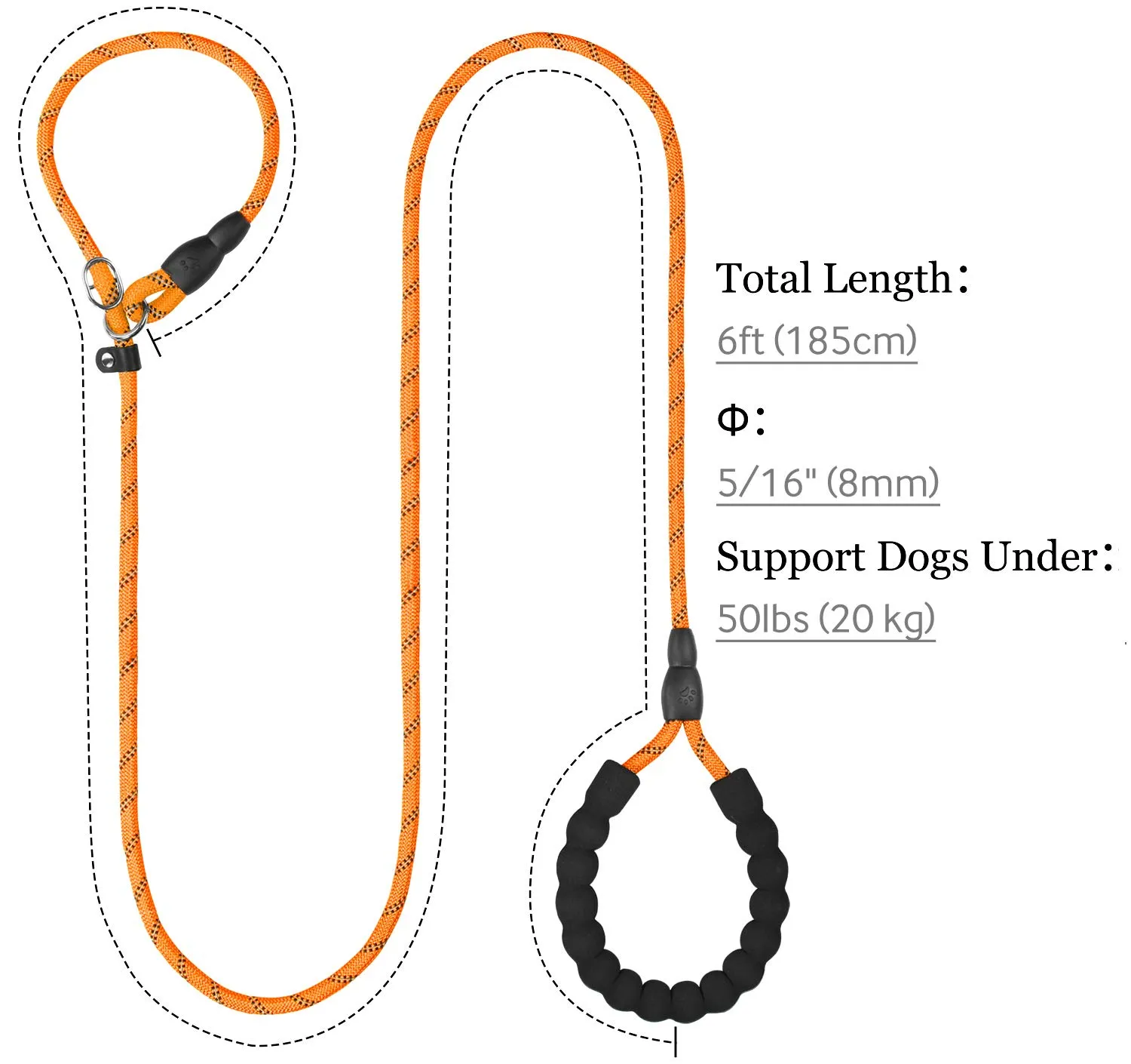 TagME Riflessivo Guinzaglio per Cani Taglia Piccola,Guinzaglio Retriever, Guinzaglio Addestramento per Cani,Ø8mm x 185cm,Arancia - immagine 2