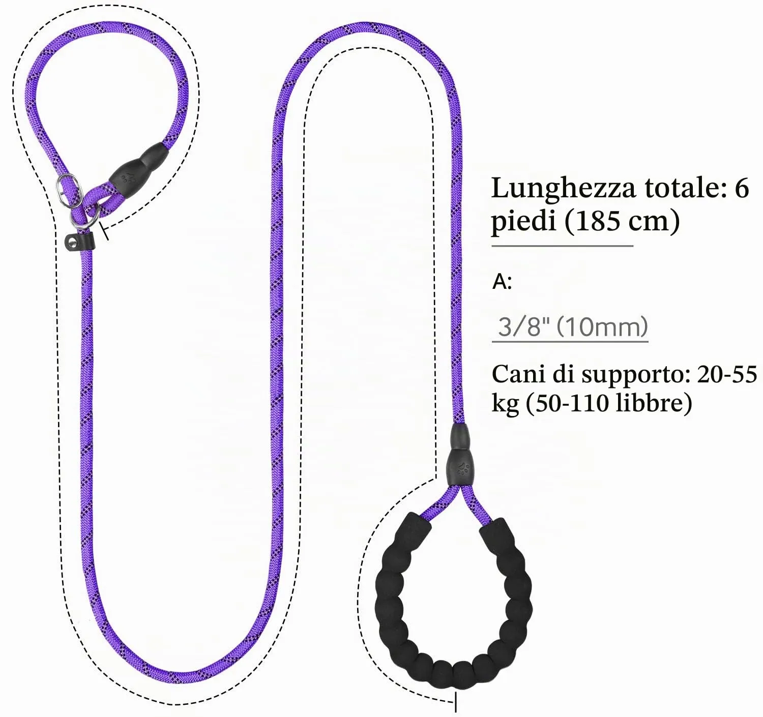 TagME Riflessivo Guinzaglio per Cani Taglia Media,Guinzaglio Retriever, Guinzaglio Addestramento per Cani,Ø10mm x 185cm,Viola - immagine 2
