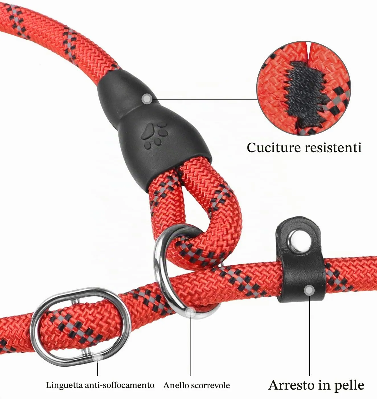 TagME Riflessivo Guinzaglio per Cani Taglia Grande,Guinzaglio Retriever,Guinzaglio Addestramento per Cani,Ø12mm x 185cm,Rosso - immagine 4