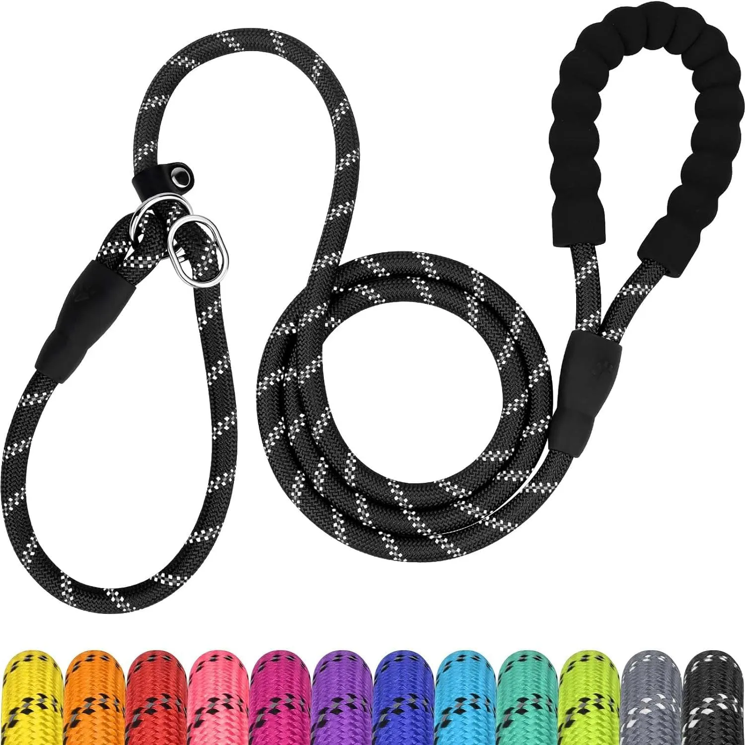 TagME Riflessivo Guinzaglio per Cani Taglia Piccola,Guinzaglio Retriever, Guinzaglio Addestramento per Cani,Ø8mm x 185cm,Nero - immagine 1