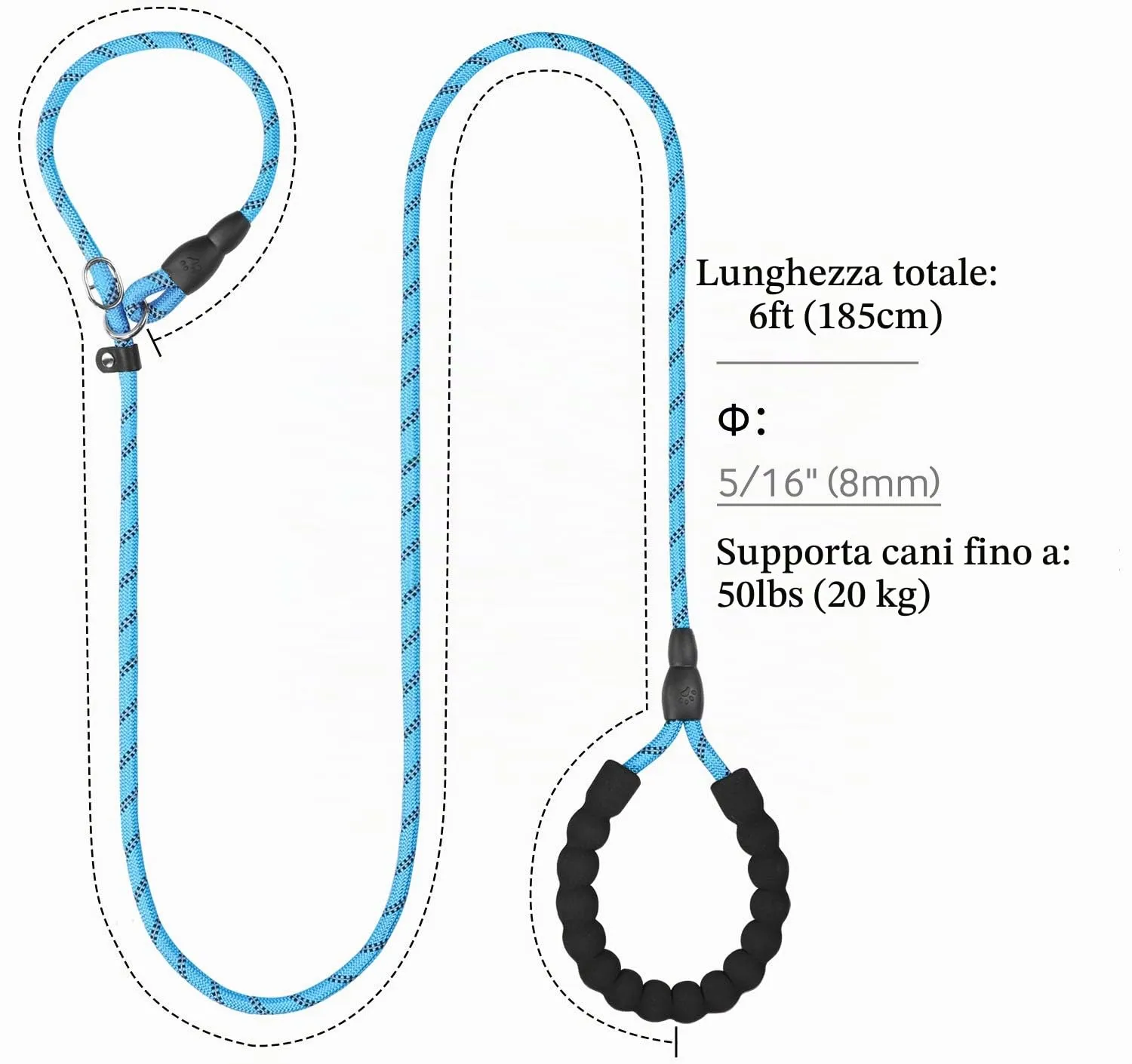 TagME Riflessivo Guinzaglio per Cani Taglia Piccola,Guinzaglio Retriever, Guinzaglio Addestramento per Cani,Ø8mm x 185cm,Blu - immagine 2