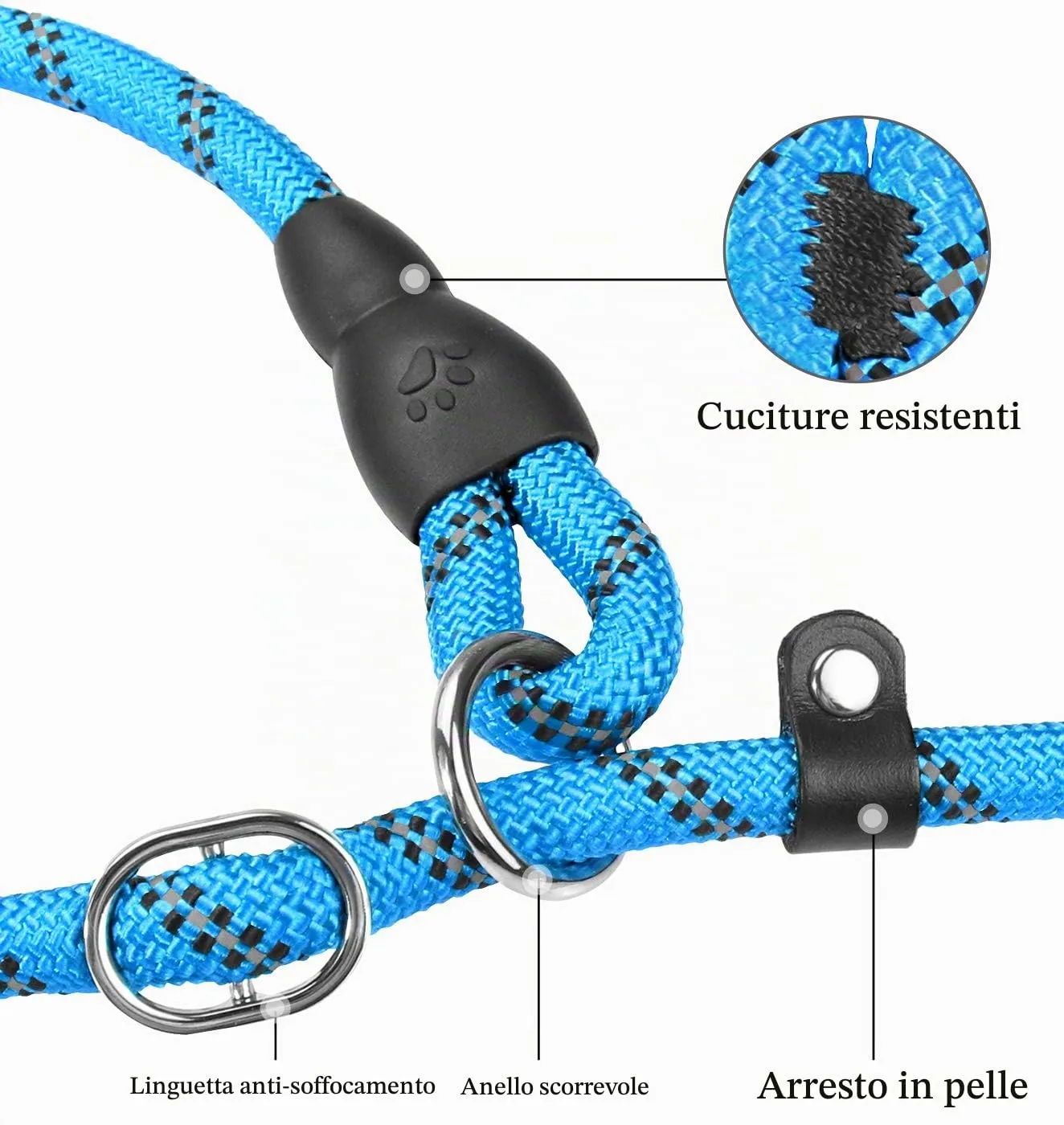 TagME Riflessivo Guinzaglio per Cani Taglia Piccola,Guinzaglio Retriever, Guinzaglio Addestramento per Cani,Ø8mm x 185cm,Blu - immagine 4