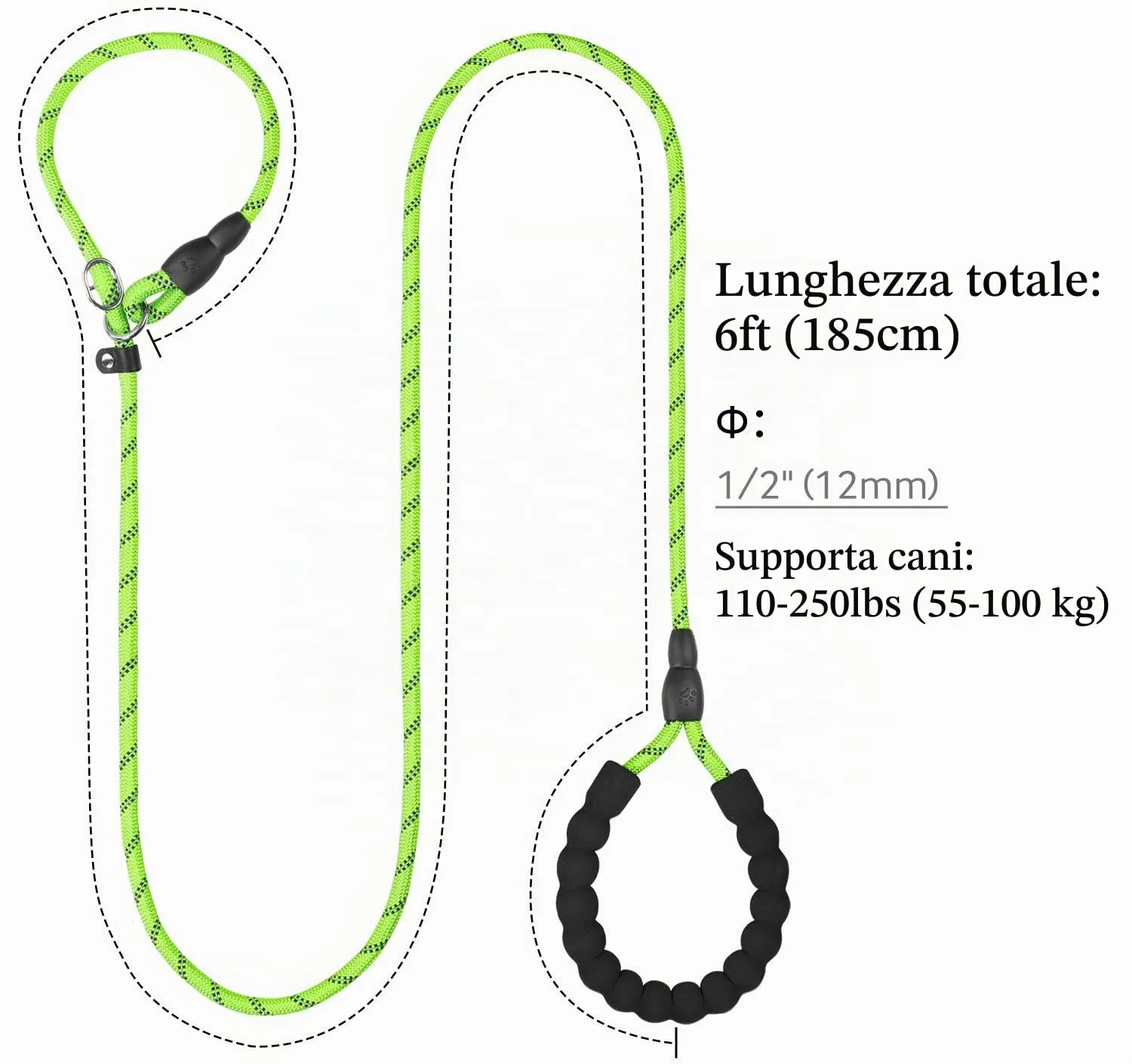 TagME Riflessivo Guinzaglio per Cani Taglia Grande,Guinzaglio Retriever,Guinzaglio Addestramento per Cani,Ø12mm x 185cm,Verde - immagine 2